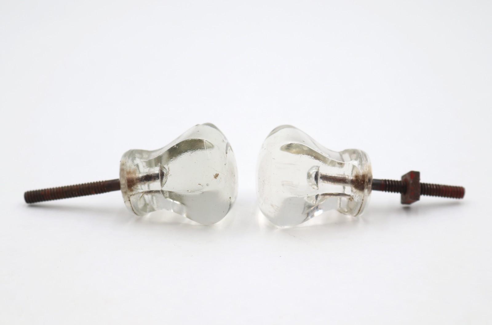 Pair of Vintage 1 in. Hexagon Clear Glass Cabinet Knobs