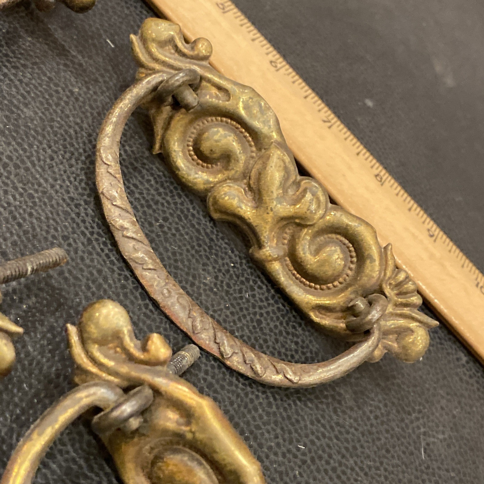 8 Antique Drop Bail Pulls Ornate Nouveau Scroll Fleur De Lis French Lily Flower