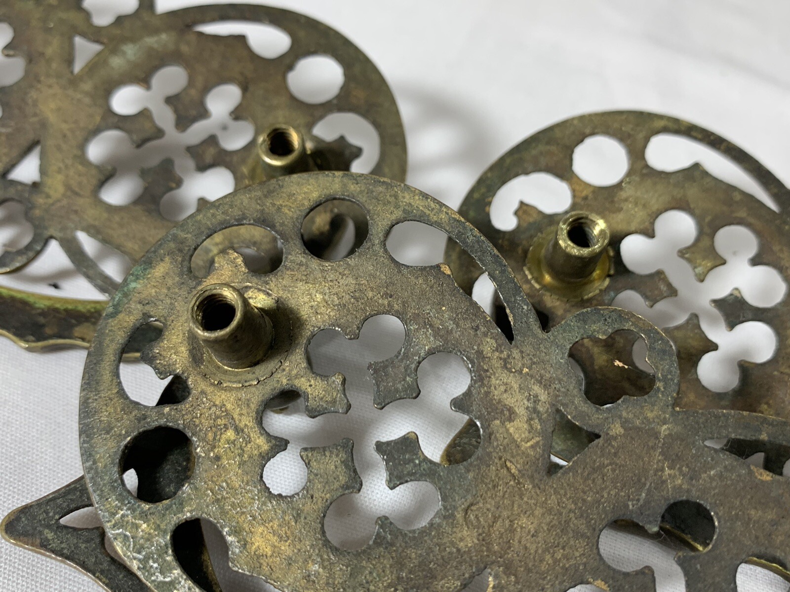 4 UNIQUE Vintage Celtic Spanish Ornate Fancy Brass Drawer Dresser Pulls