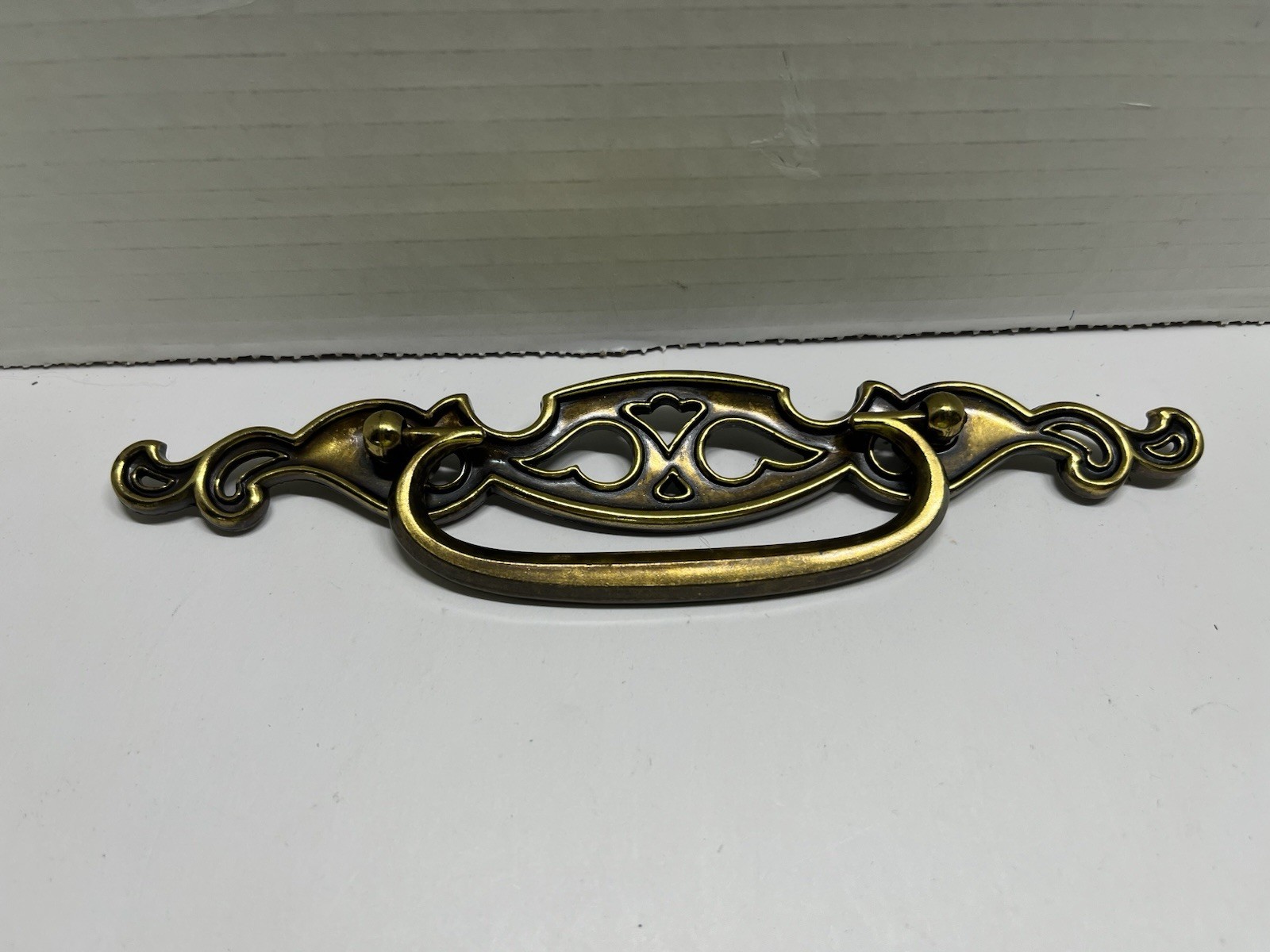 Vintage NOS KBC Heavy Antique Brass Ornate Scrollwork Drop Bail Pull
