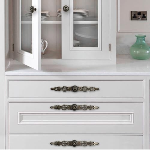 6PCS Vintage Antique Bronze Cabinet Pulls & Plates, 6.5″ Zinc Alloy Handles for