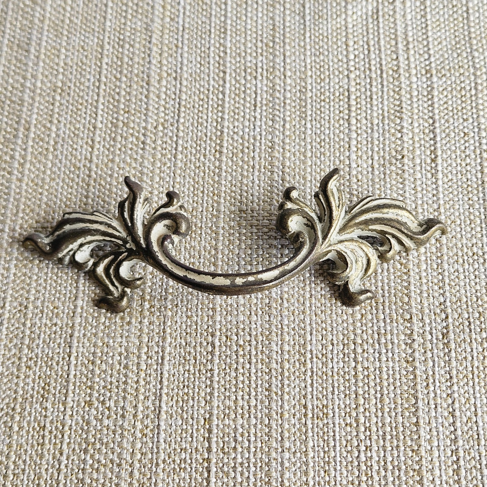 French Provincial Bail Drop Drawer Pulls Pair Antique Brass Patina Ornate M1676