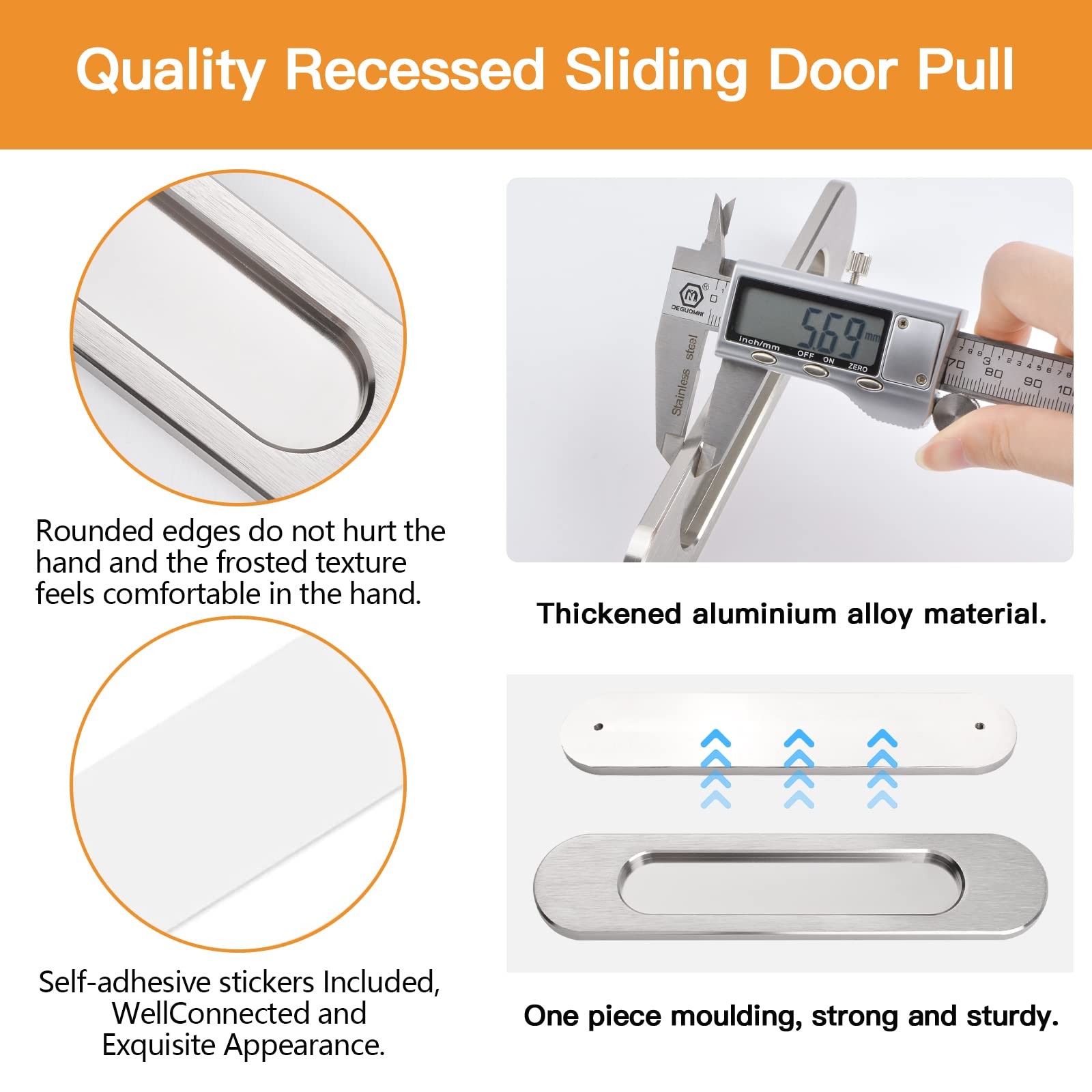 Morobor Self-Stick Oval Sliding Door Pulls 4Pcs Brushed Steel Aluminum Alloy