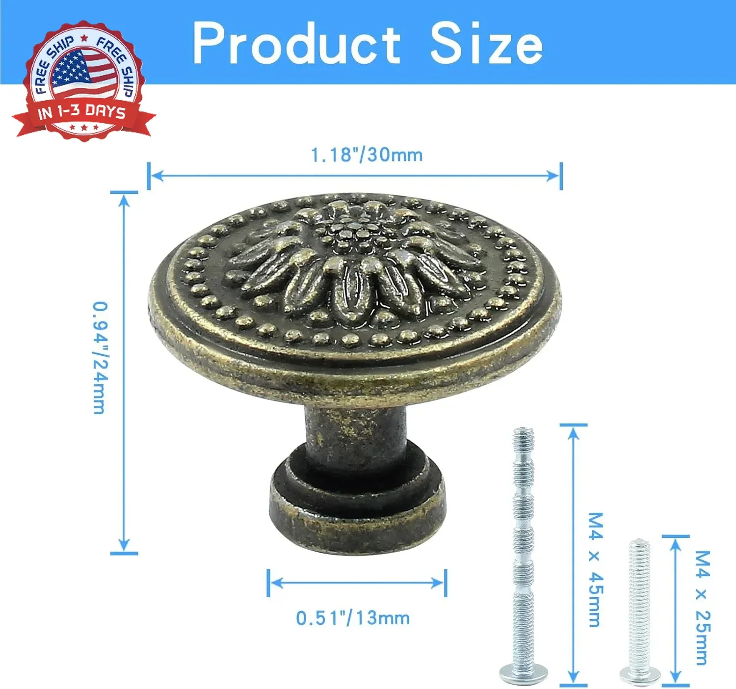 Antique Bronze Cabinet Knobs 30mm Zinc Alloy Drawer Pulls 4 Pcs for Furniture Up