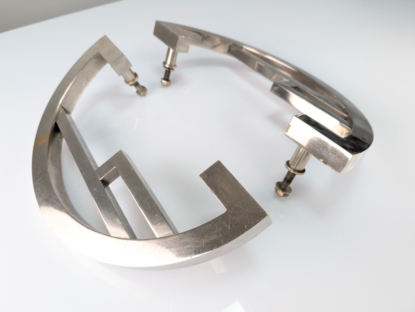 Pair of 1920s Chrome Metal Geometric Art Deco Handles