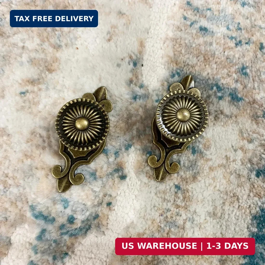 Antique Brass Cabinet Knobs, Vintage Drawer Pulls with Backplate, Antique Gold M