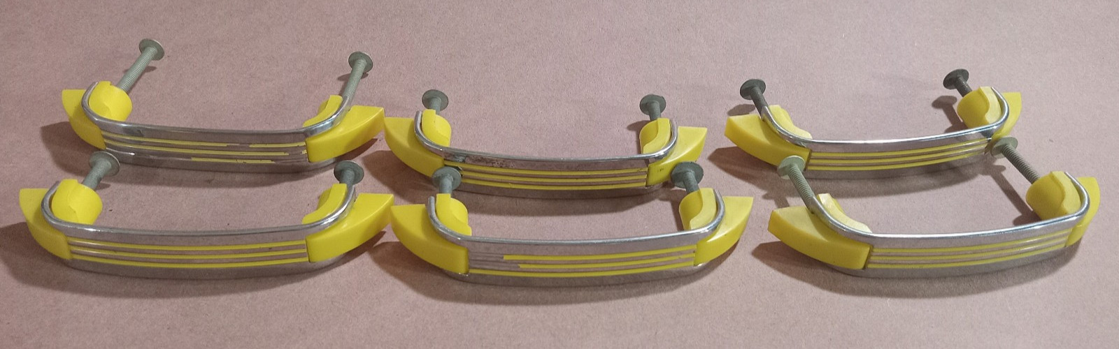Lot of 6 VTG Art Deco Drawer Pulls Yellow Plastic 1930’s Streamline Moderne