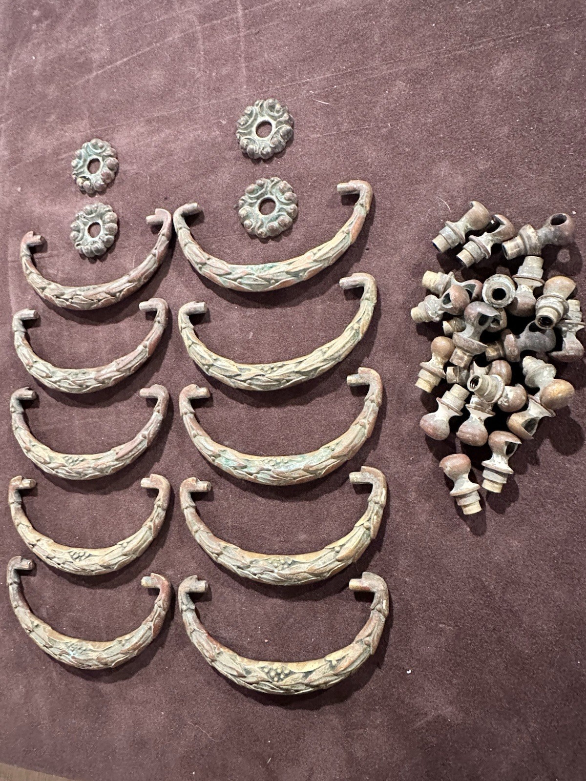 10 French Bronze Drawer Pulls w Extras