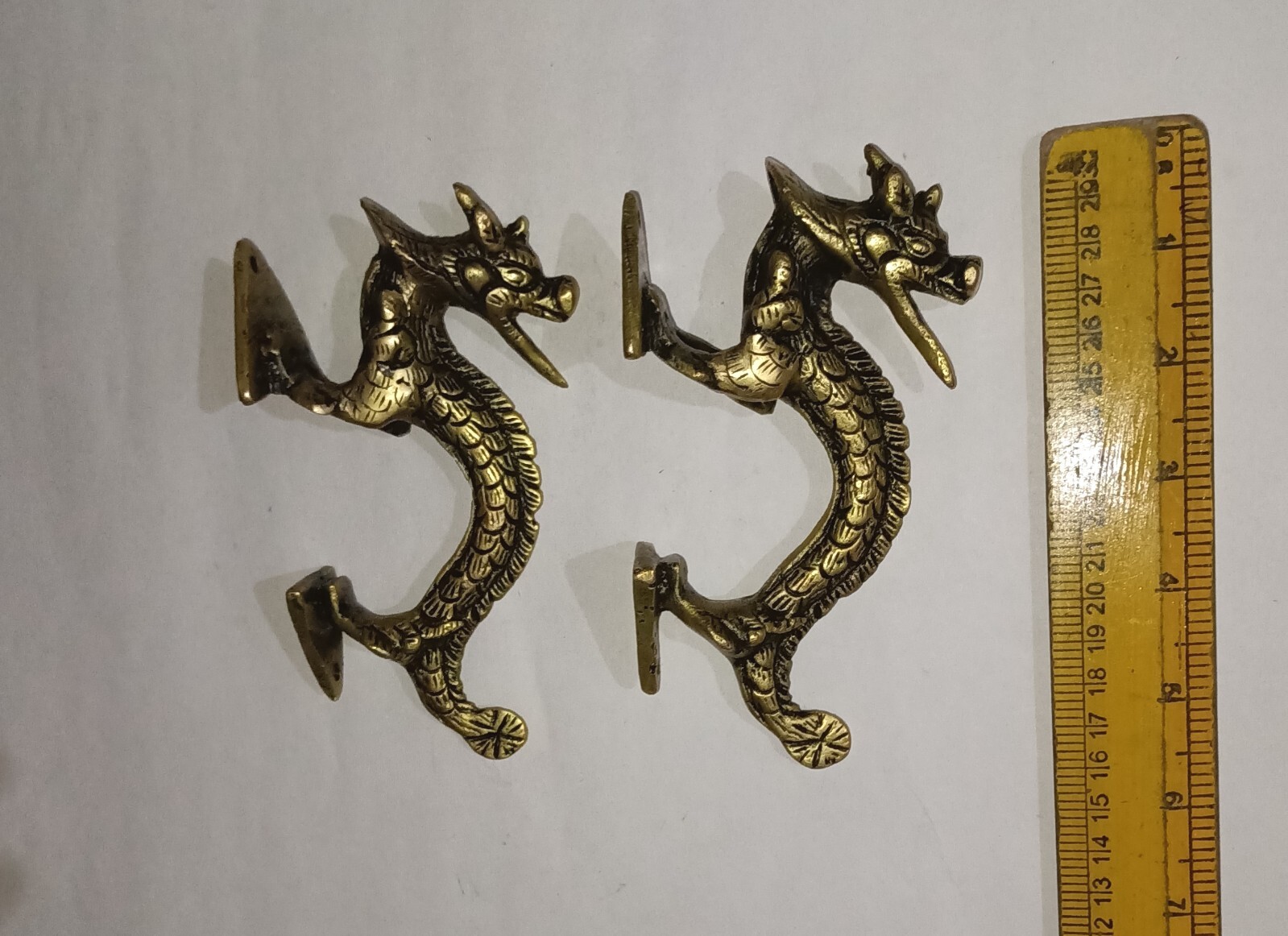 Fire Dragon Design Door Handle Pair Brass Feng Shui Theme Drawer Pull Set GTX