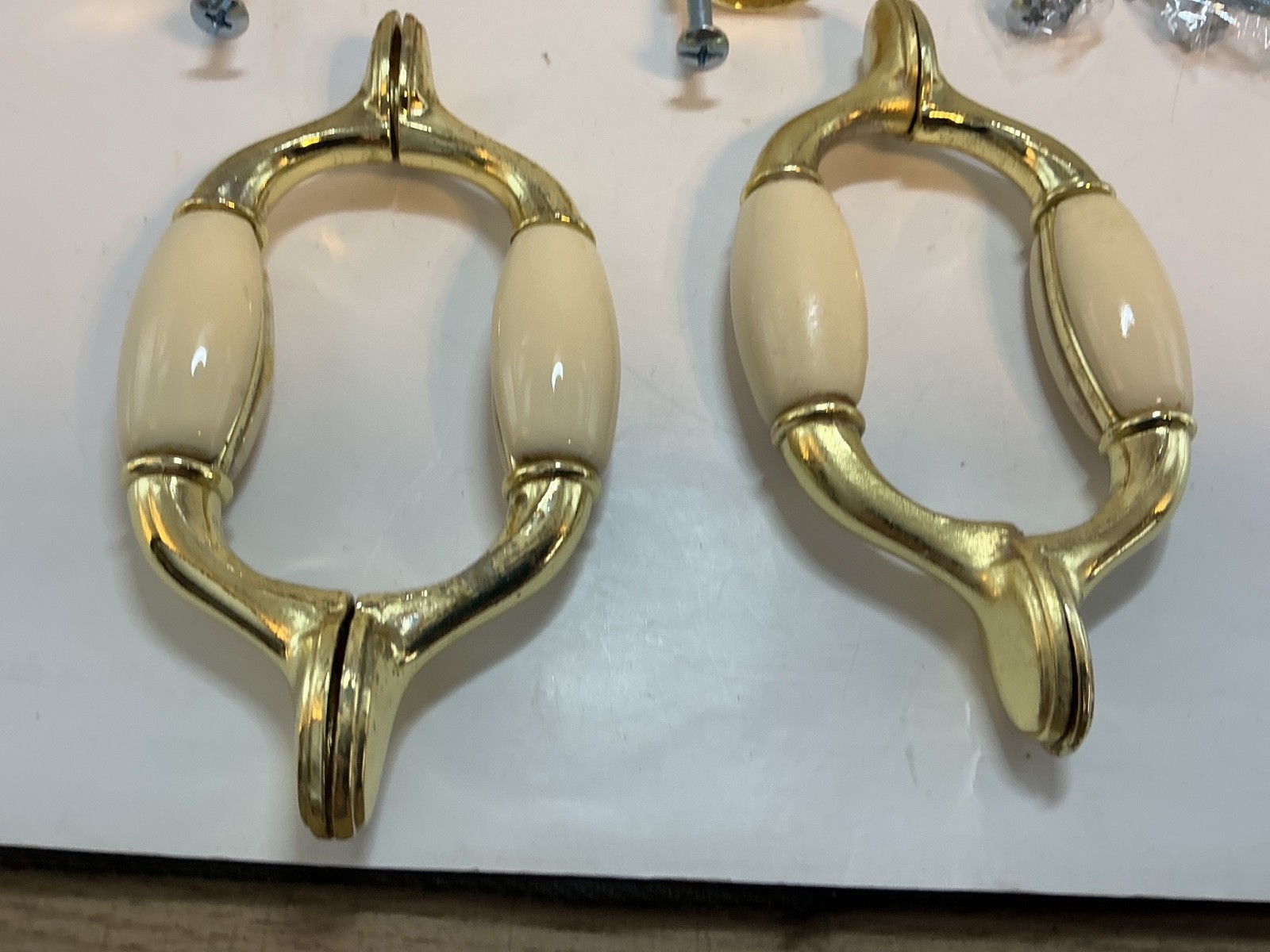 Vintage Door Drawer pulls Beige with gold tone lot of 5 Used