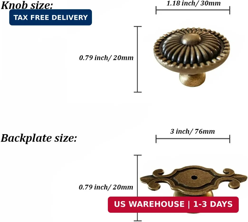 Antique Brass Cabinet Knobs, Vintage Drawer Pulls with Backplate, Antique Gold M