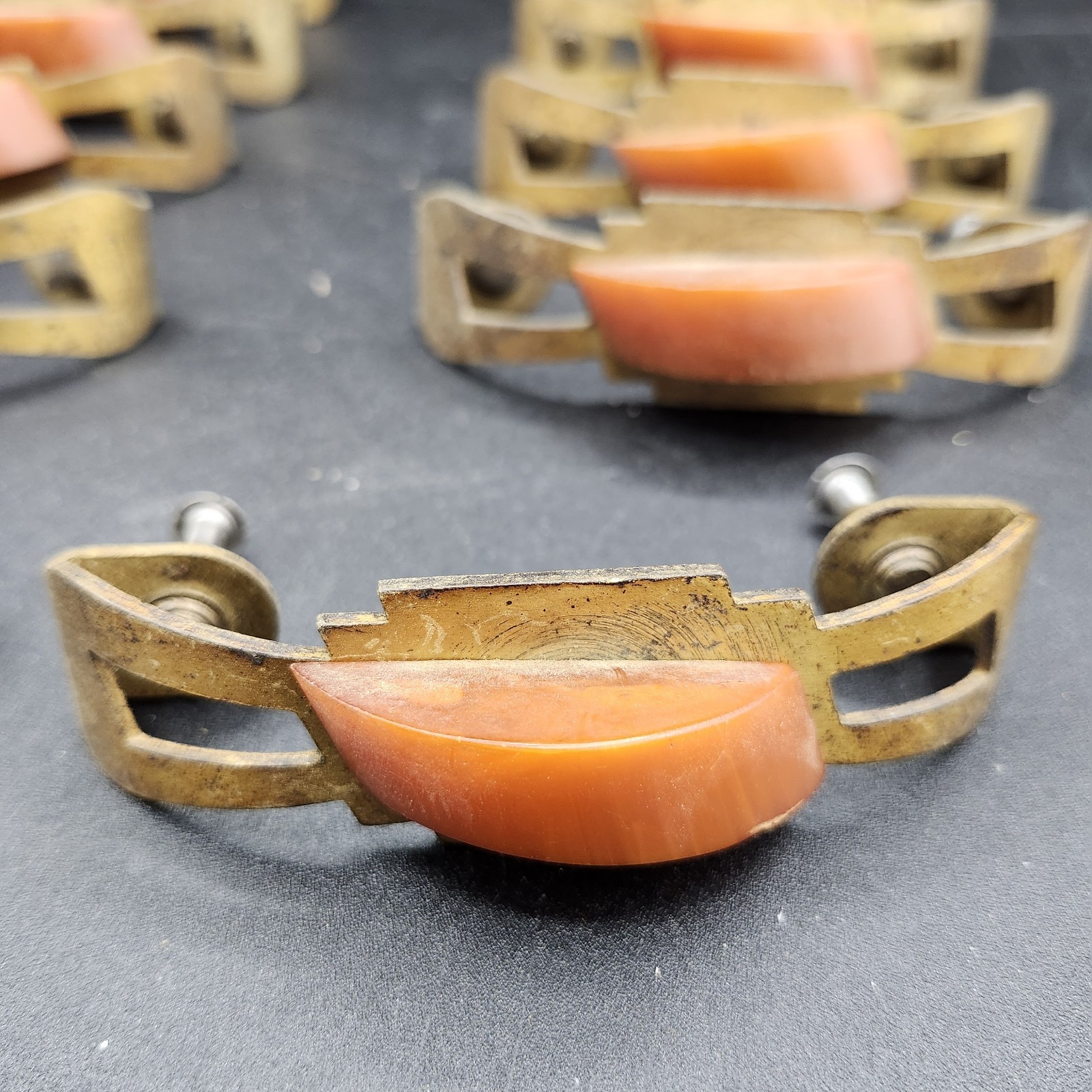 Vintage Art Deco Bakelite Brass Drawer Pull 1930s/40s Waterfall 3″OC- Read Ad