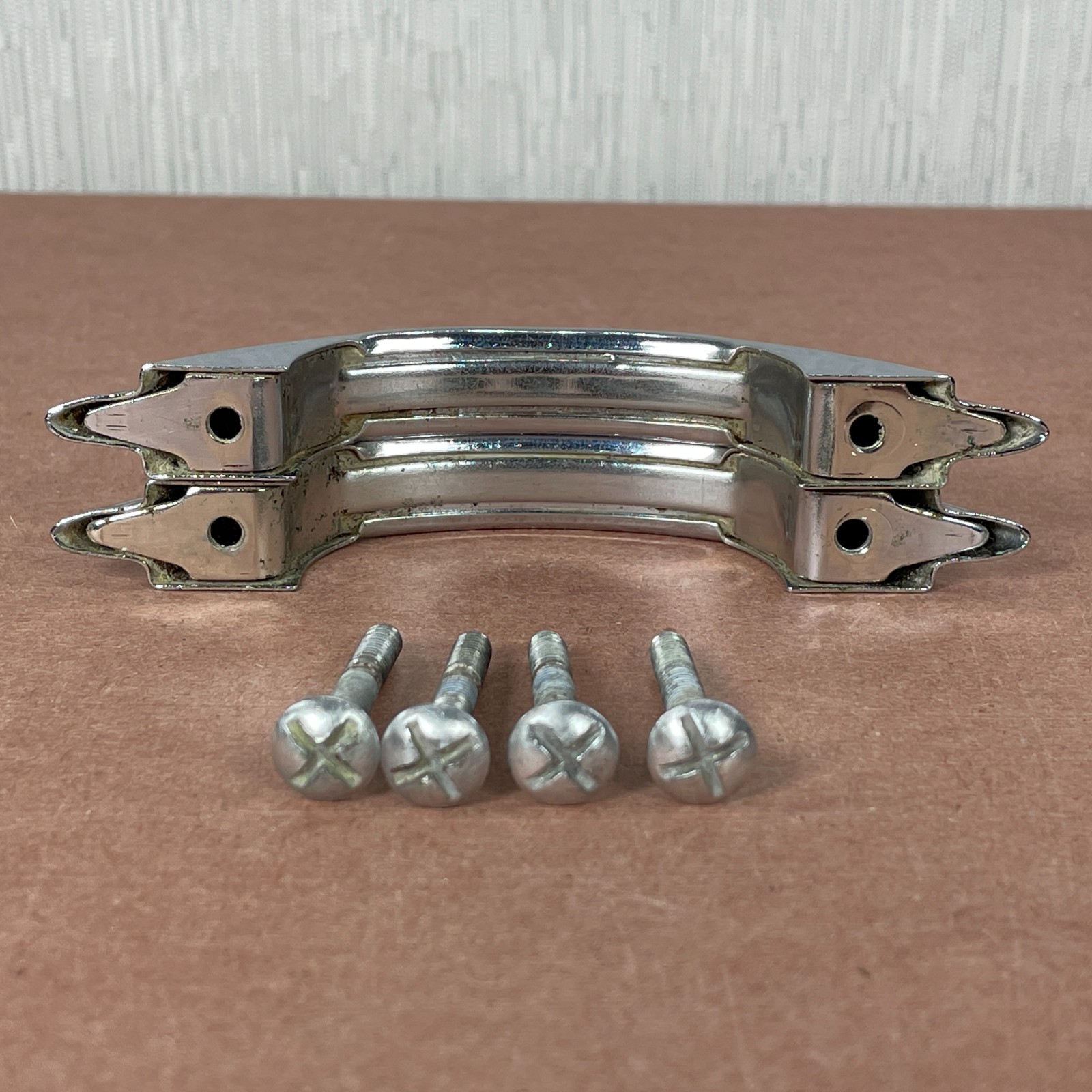 2 Vintage Chrome Cabinet Pulls Drawer ( Similar to Youngstown & Amerock E311 )