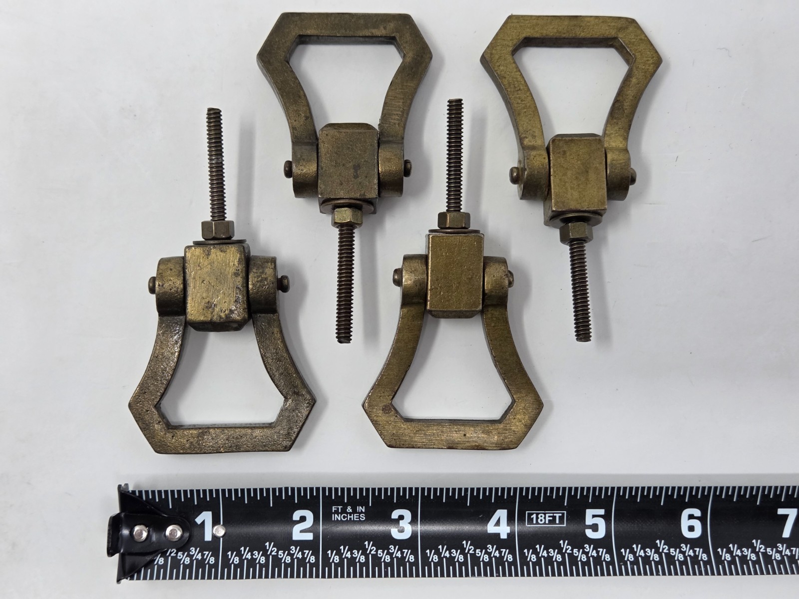 VINTAGE BRASS DROP BAIL PULL HANDLES ANTIQUE STYLE SINGLE HOLE DRAWER KNOB LOT 4