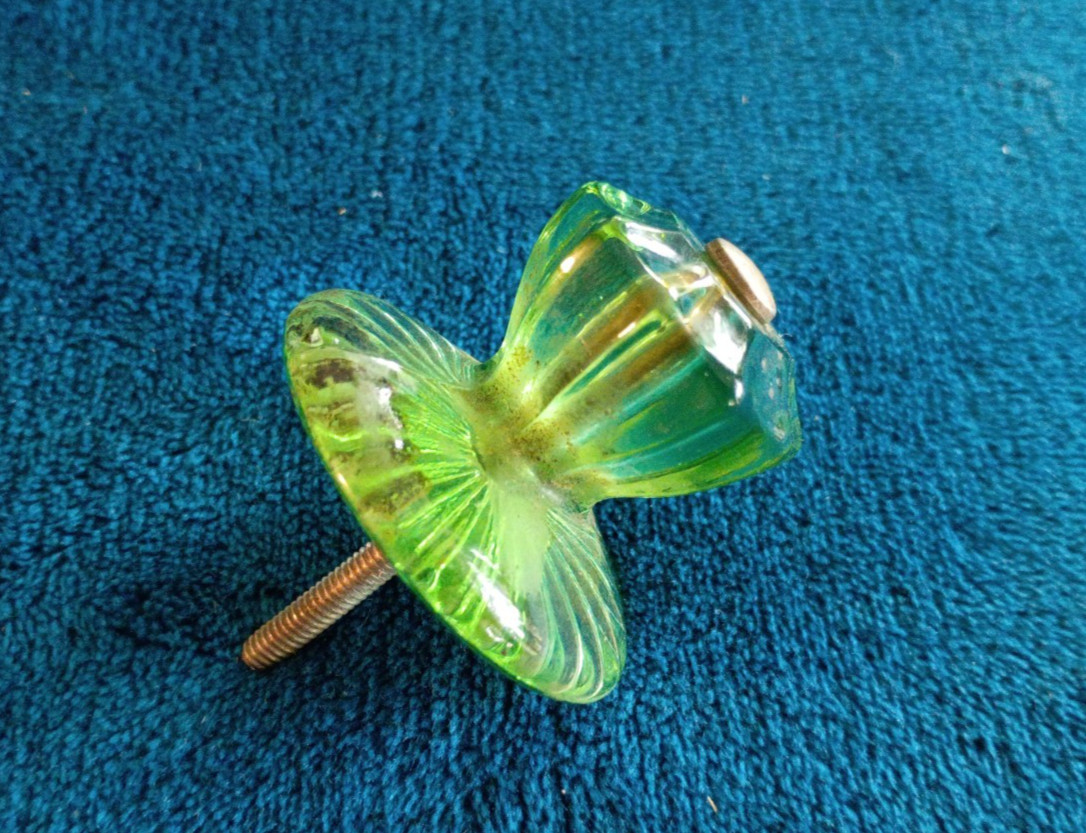 Vintage 1.75 in. Fluted Green Glass Cabinet Knob