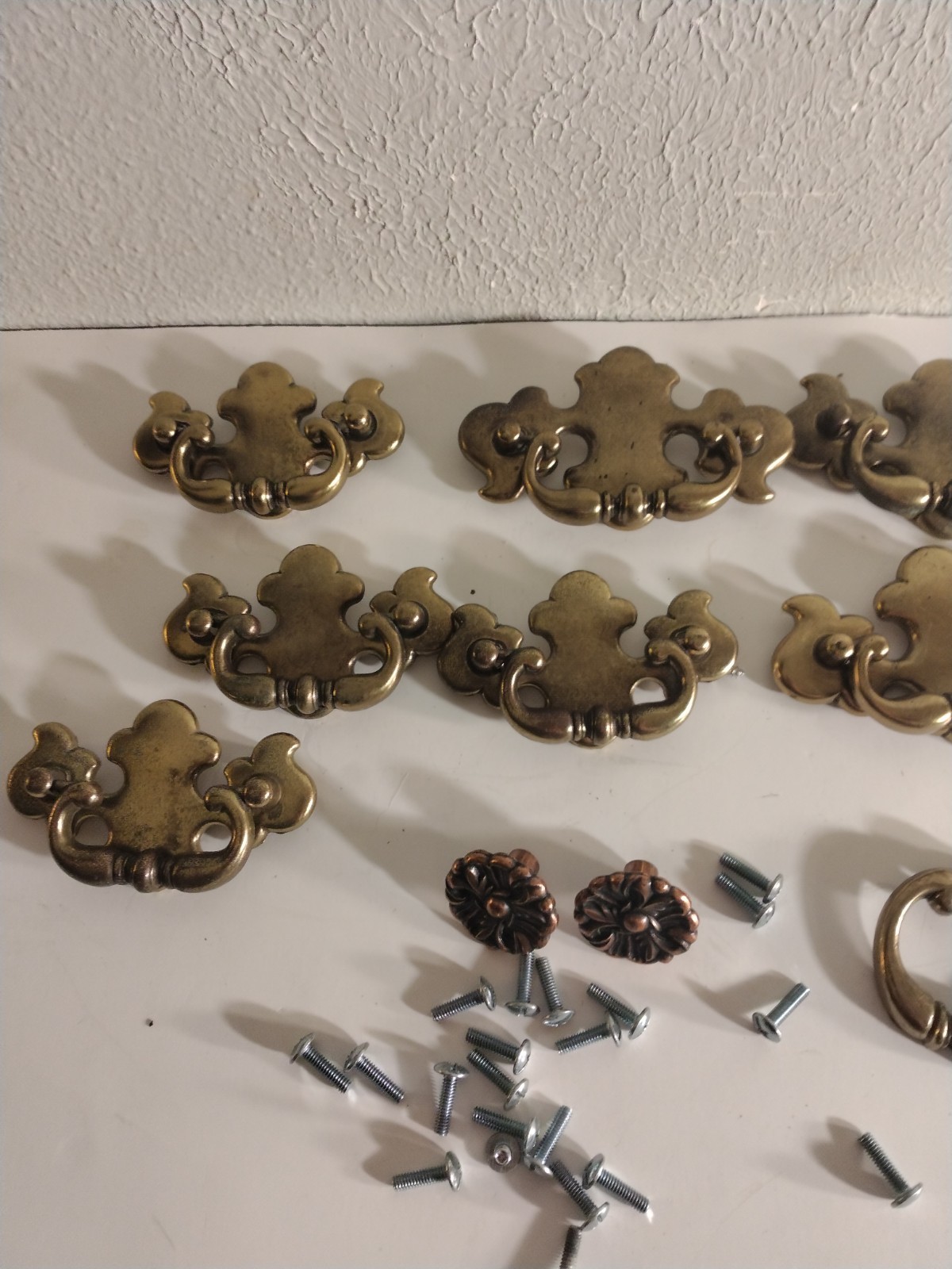 Lot Of 9 Heirloom Brass Bail Drawer Pull Handles vintage 2 Sizes With Screws