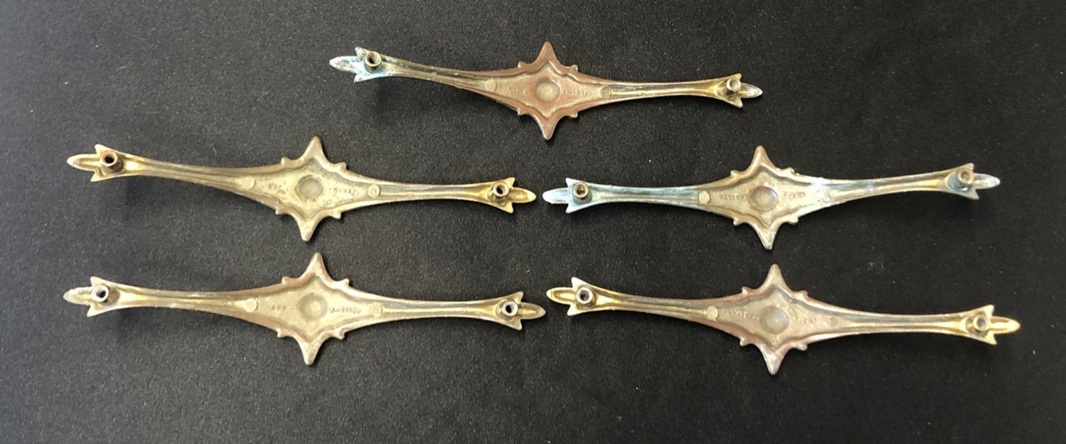 5 Vintage ATOMIC STARBURST MID CENTURY BRASS HANDLES DRAWER PULLS WITH SCREWS