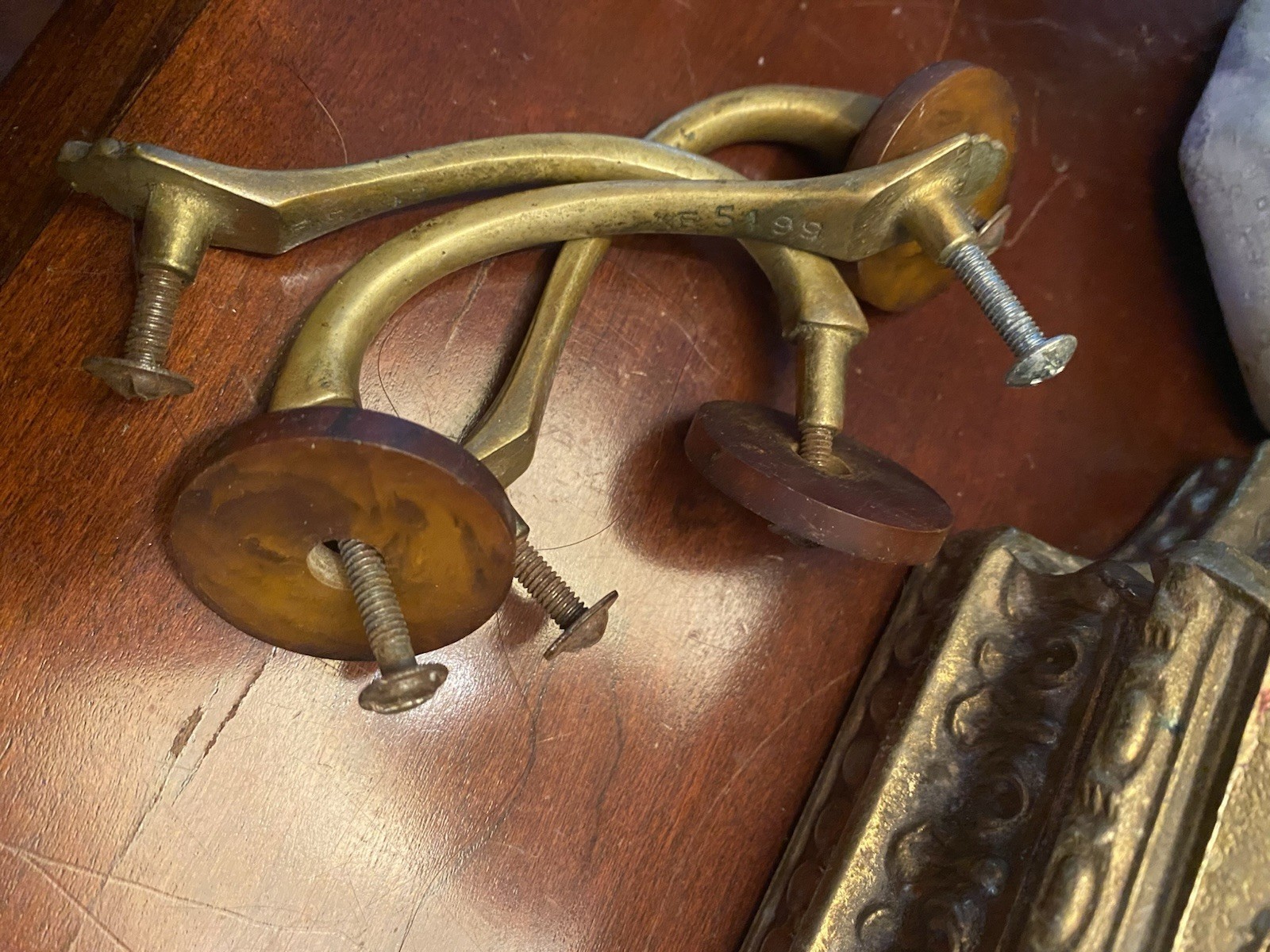 Antique Bakelite Brass Art Deco Dresser Handles Drawer Pulls. A1