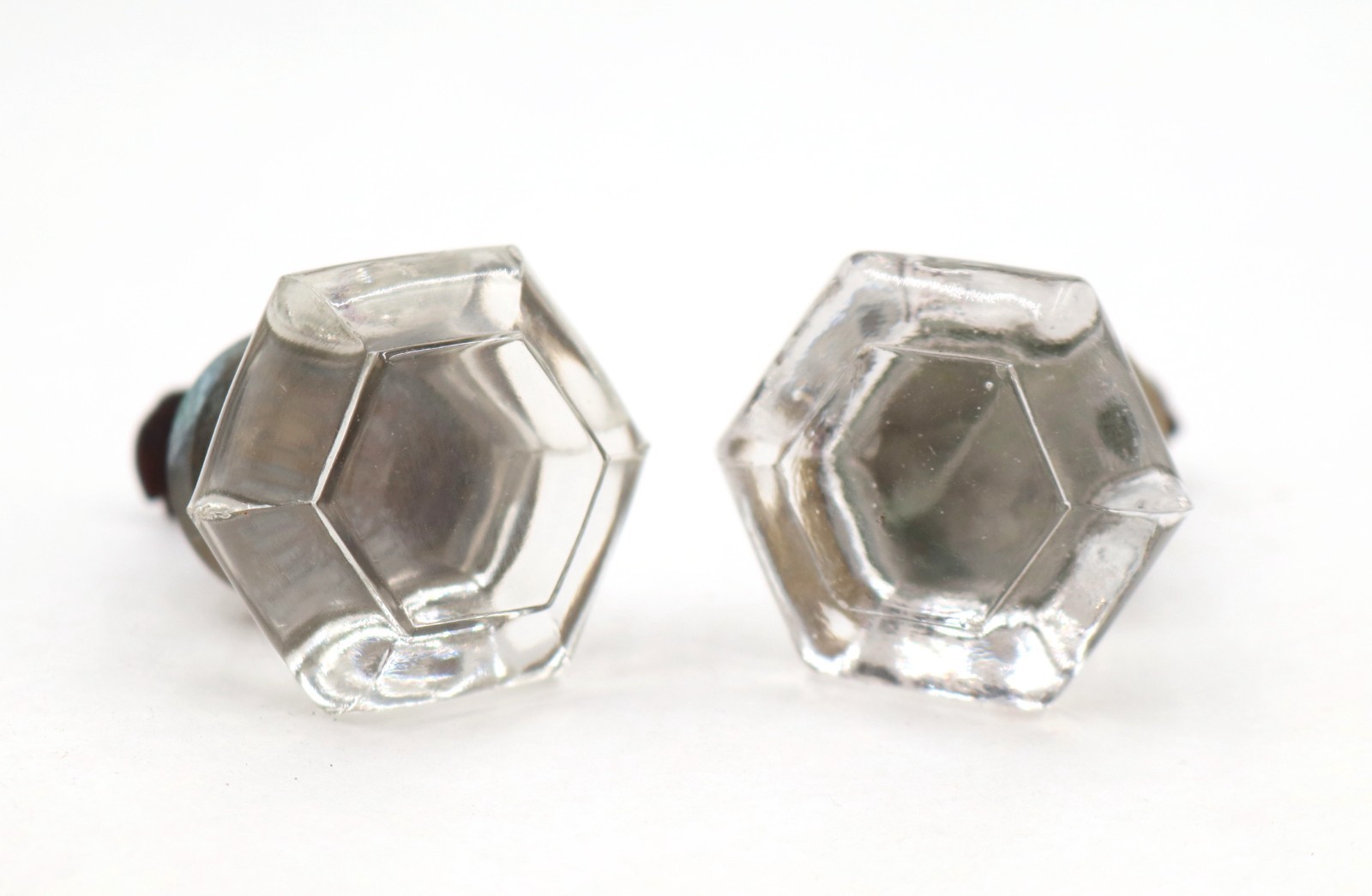 Pair of Vintage 1.25 in. Hexagon Glass Cabinet Knobs