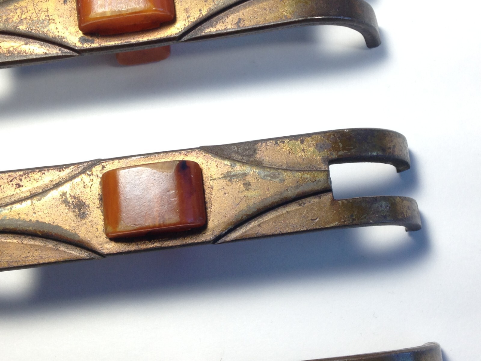 6 Drawer Pulls Handles Metal orange/golden Bakelite Antique Hardware Art Deco