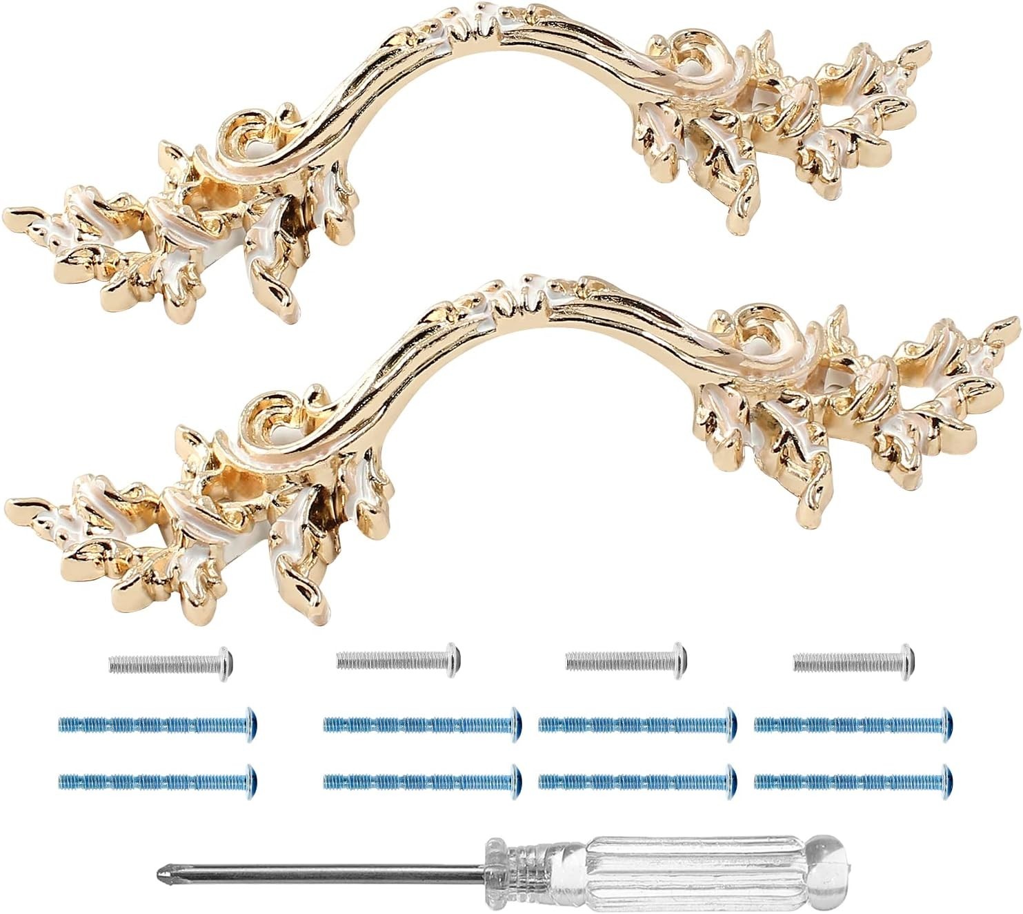 Stylish Gold & White Cabinet Handles 64mm – Durable Zinc Alloy Pulls, Set of 2