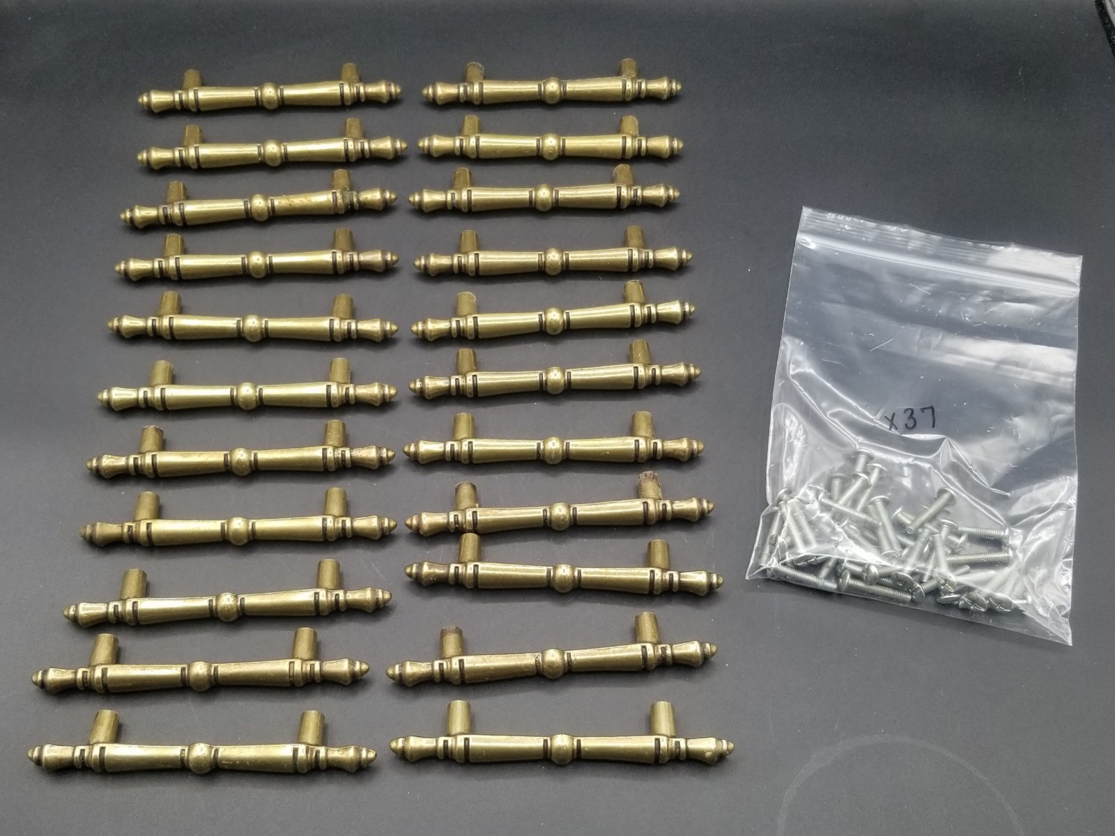 Set of 22 Vintage Amerock Brass Drawer Cabinet Pulls Handles Pat #D244421