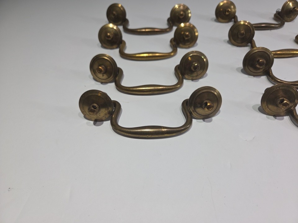 Lot 14 Vintage Cast Brass Swan Neck Bail Drawer Pulls Handles Restoration Metal