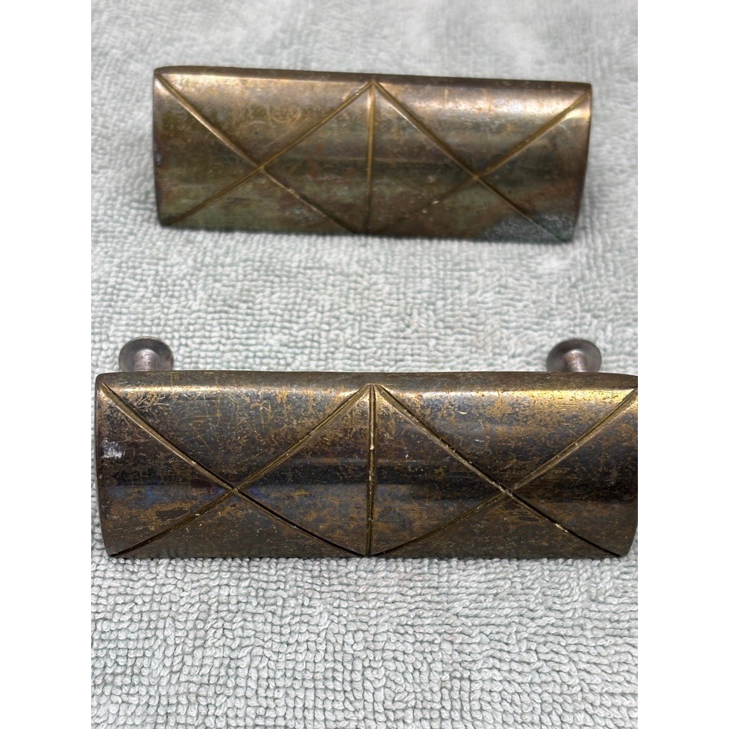Vintage Brass Geometric Diamond Drawer Pulls Set of 5 MCM Cabinet Handles 3.5in