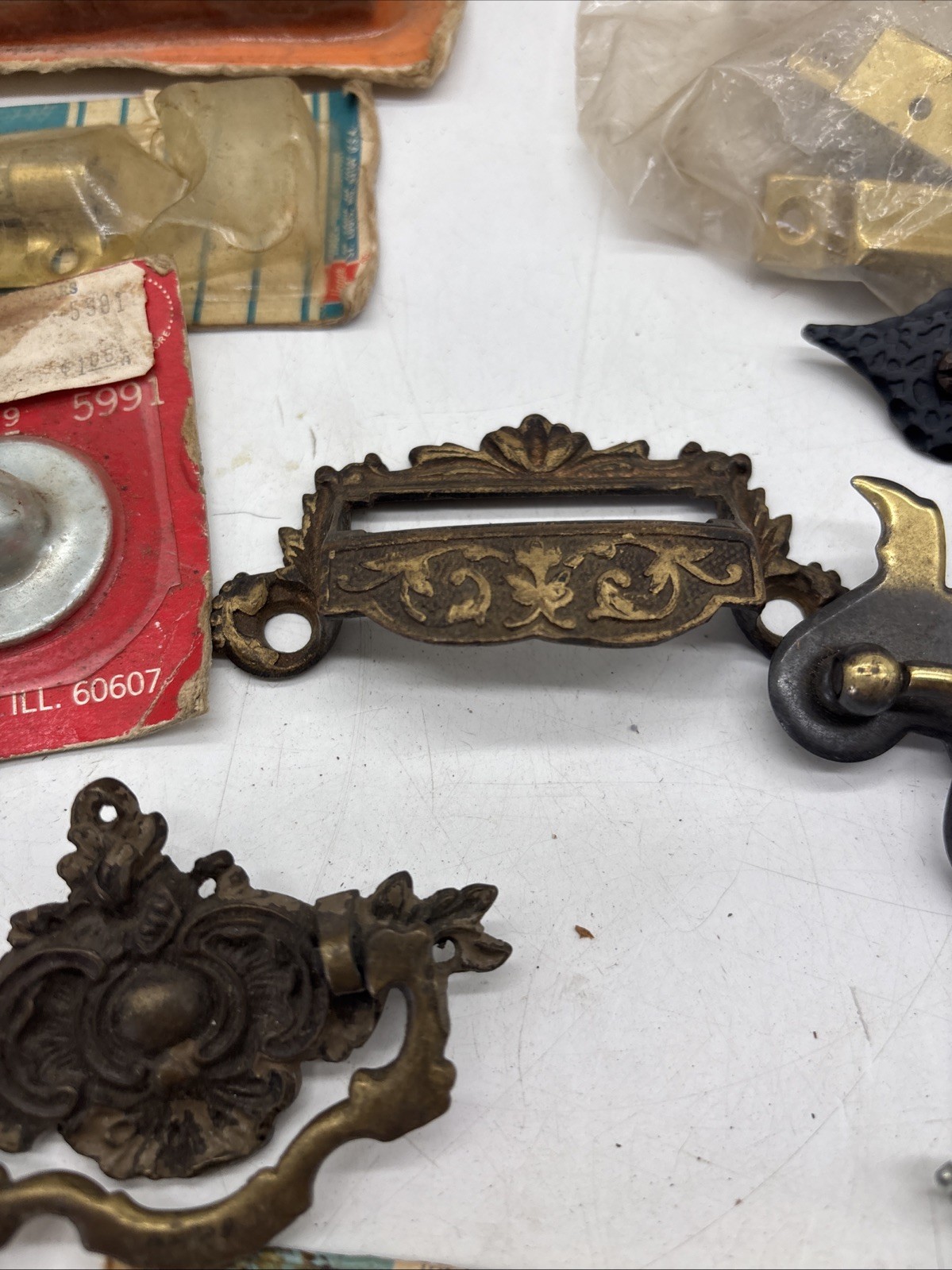 Lot of Mixed Hardware Furniture Drawer Pulls Handles Metal Brass Bolts Hooks