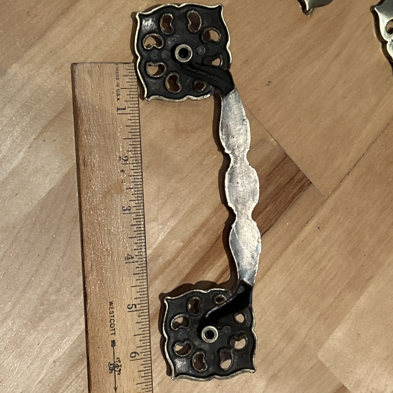 Set 6 Large Vintage 70s Solid Brass Celtic Drawer Handles Pulls 5 5/8” Centers
