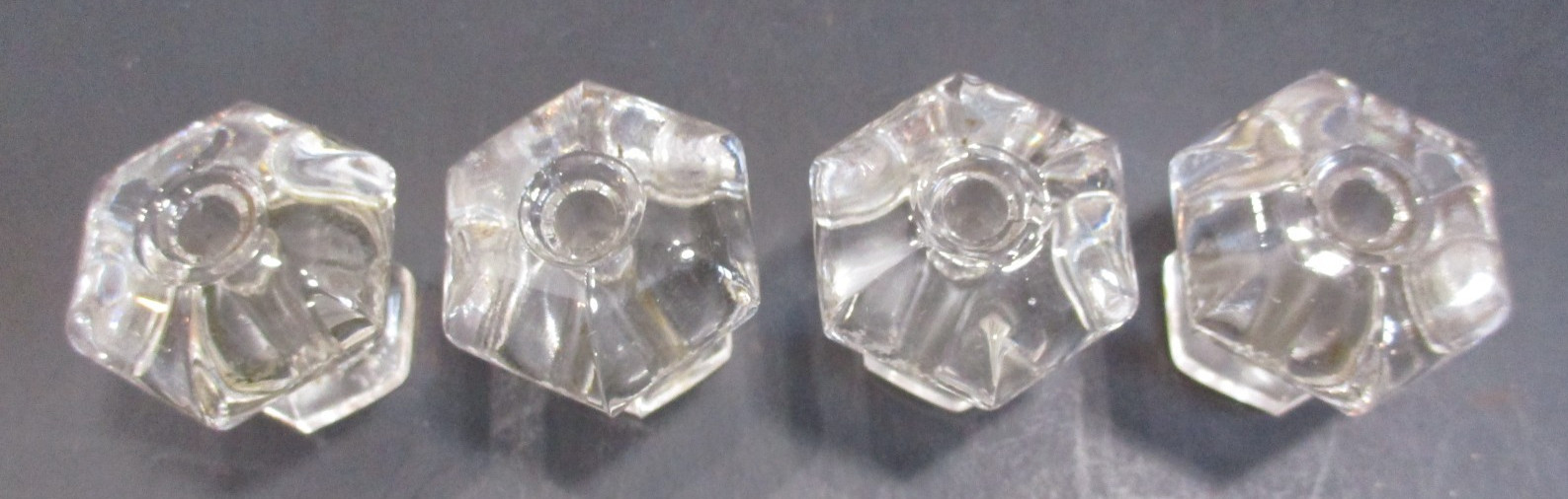 Hexagonal Clear Glass Drawer Knobs 6 Sided Dresser or Cabinet Pulls Salvage 6 PC