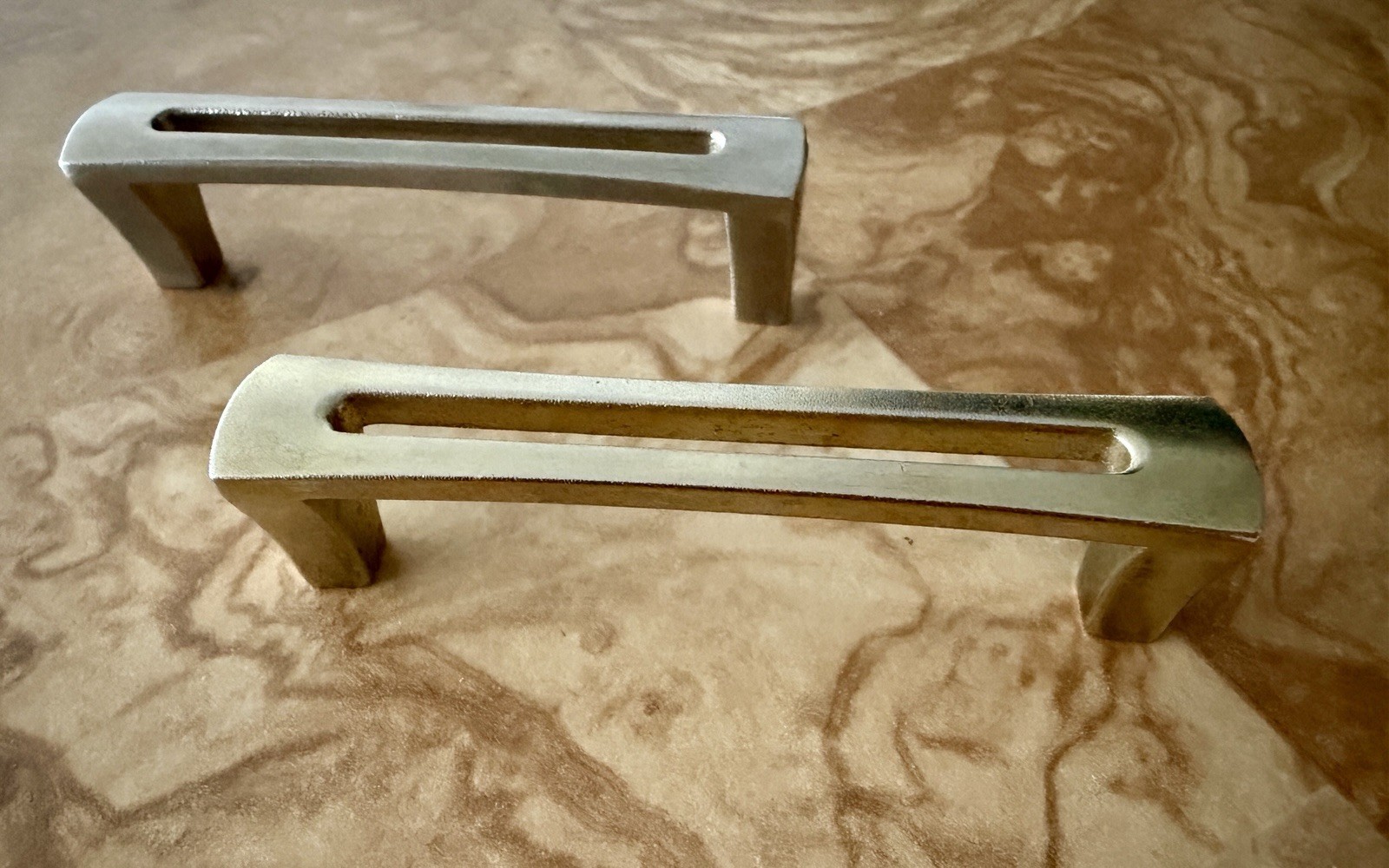 Vintage Japan MCM Cabinet Drawer Pulls 3” Center Brass & Brushed Metal Pair