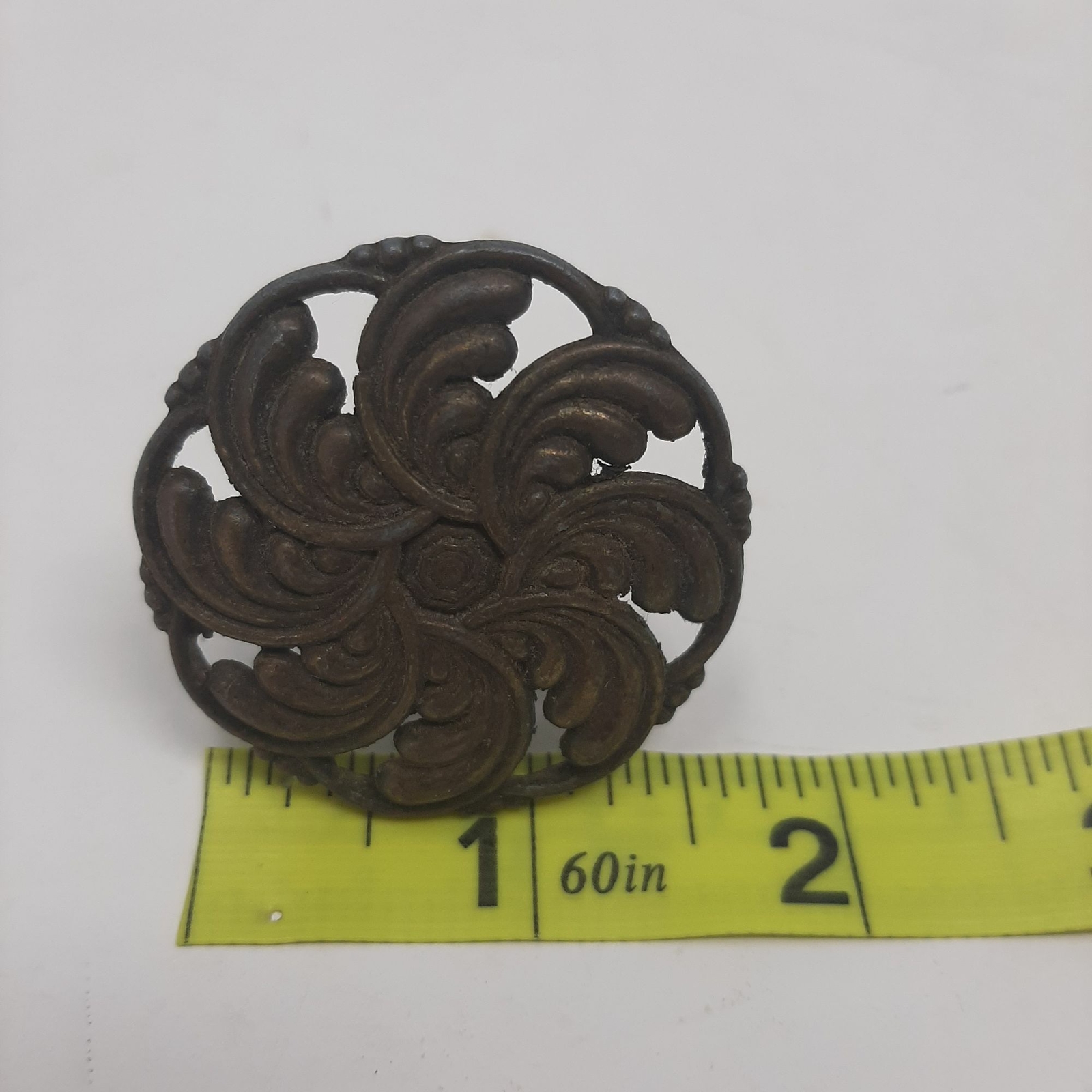 Vintage Round Drawer Knob Large Floral 1 3/4 Inch Gold Metal Ornate Hardware 34
