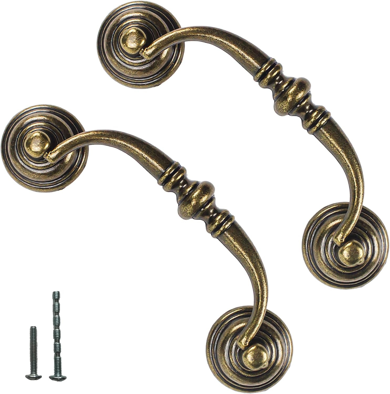 6 Pack Antique Brass Metal Drop Bail Pulls Drawer Handles for Dressers Cupboards