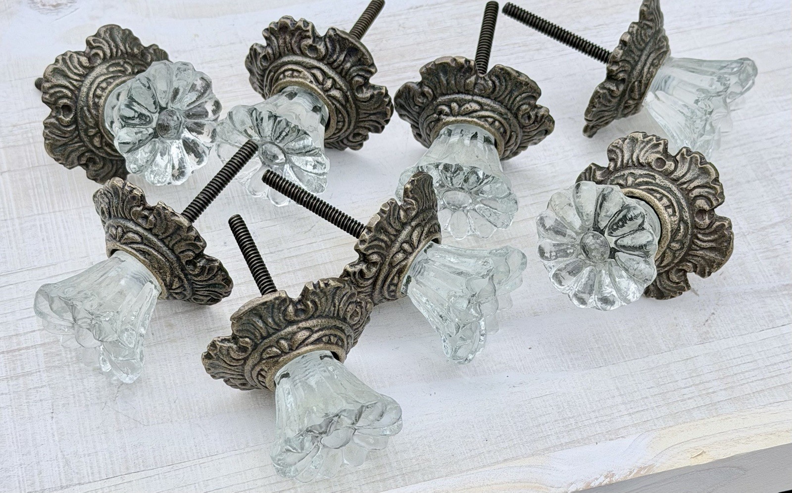 8 Antique Bronze Glass Drawer Pulls Hardware Handles Vintage Cabinet Door Knobs