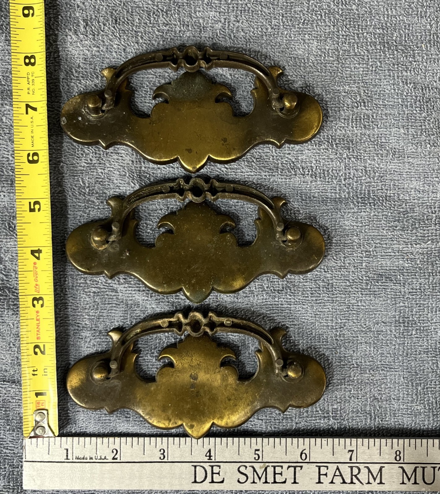 Vintage Drawer Handle Pulls – Large Drop Bail Pull Handles – Brass – Set of 3