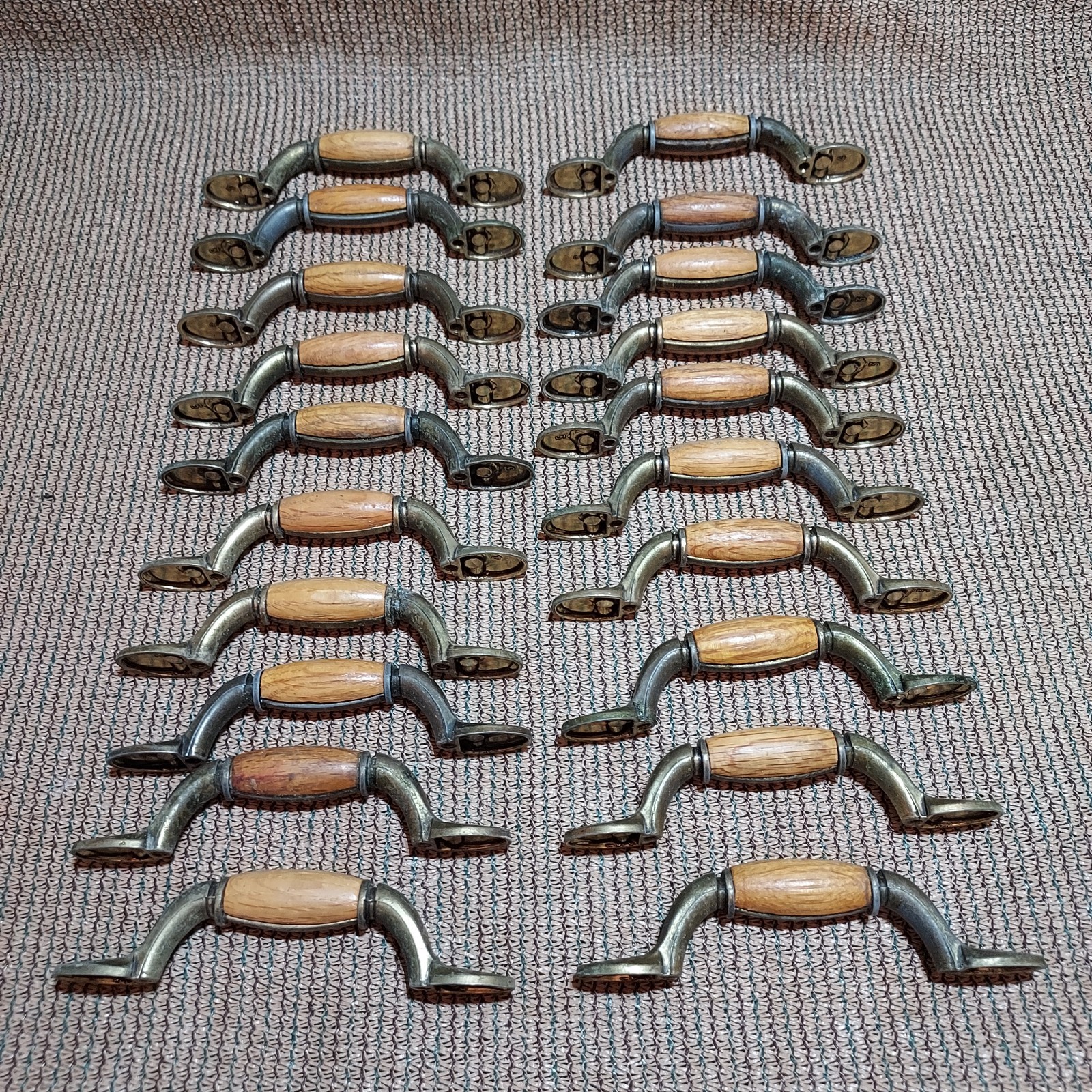 20 Vintage Wood & Brass Drawer Cabinet Bin Handles/Pulls