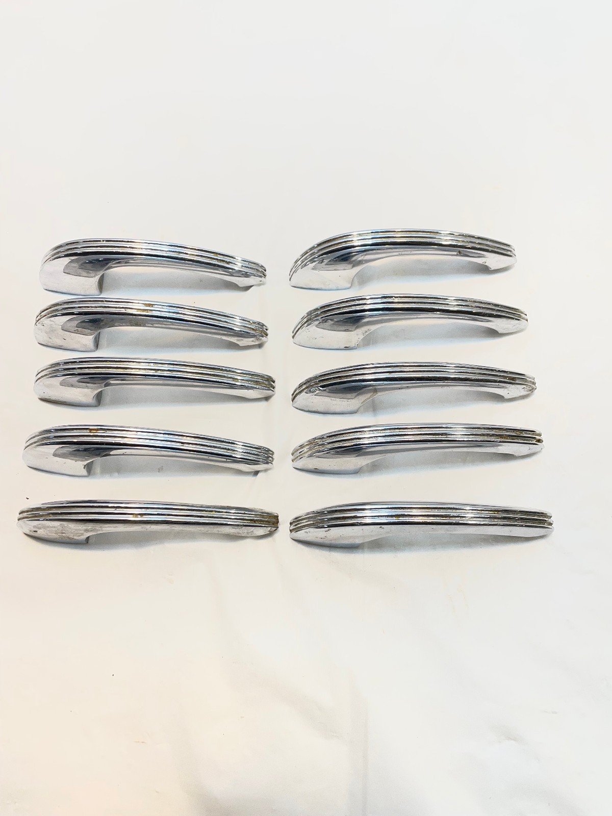 Vintage Chrome Drawer Pull Cabinet Door Handle Ribbed MCM Mid Century- Lot of 10