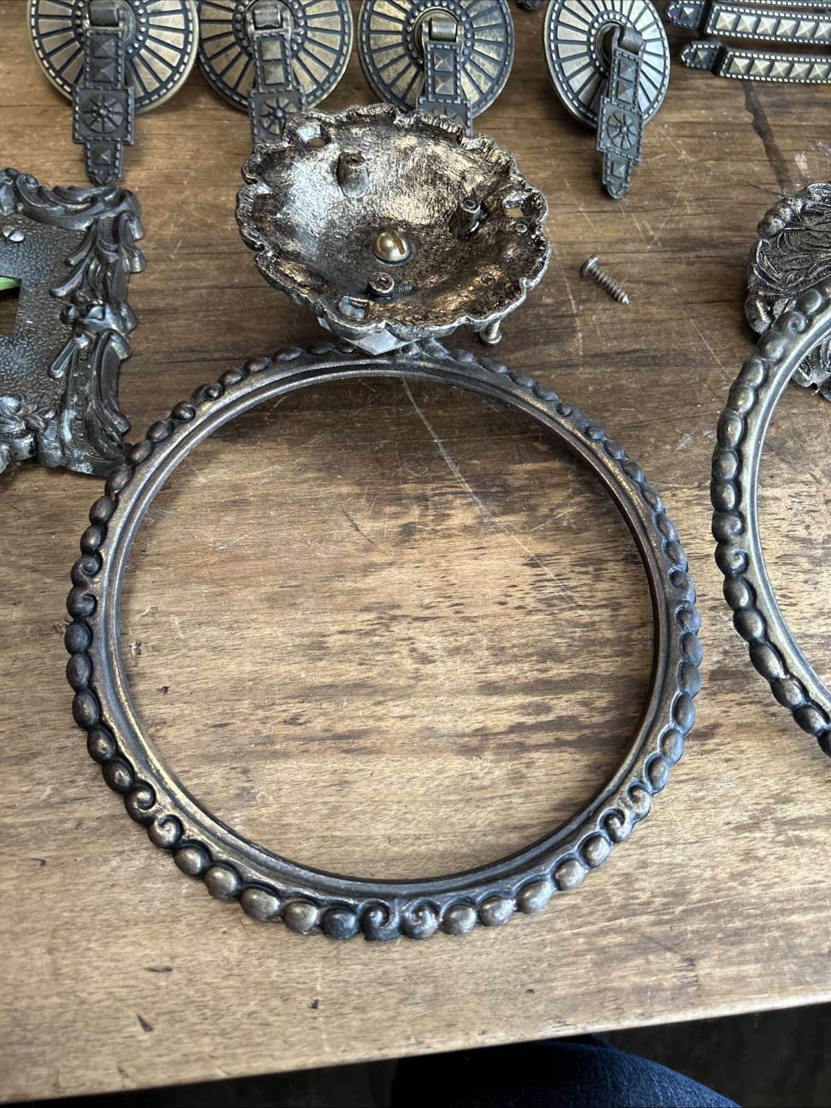 Vintage Hyer & Edmar Ornate Cabinet Pulls, Plate Covers & Towel Rings Lot of 17