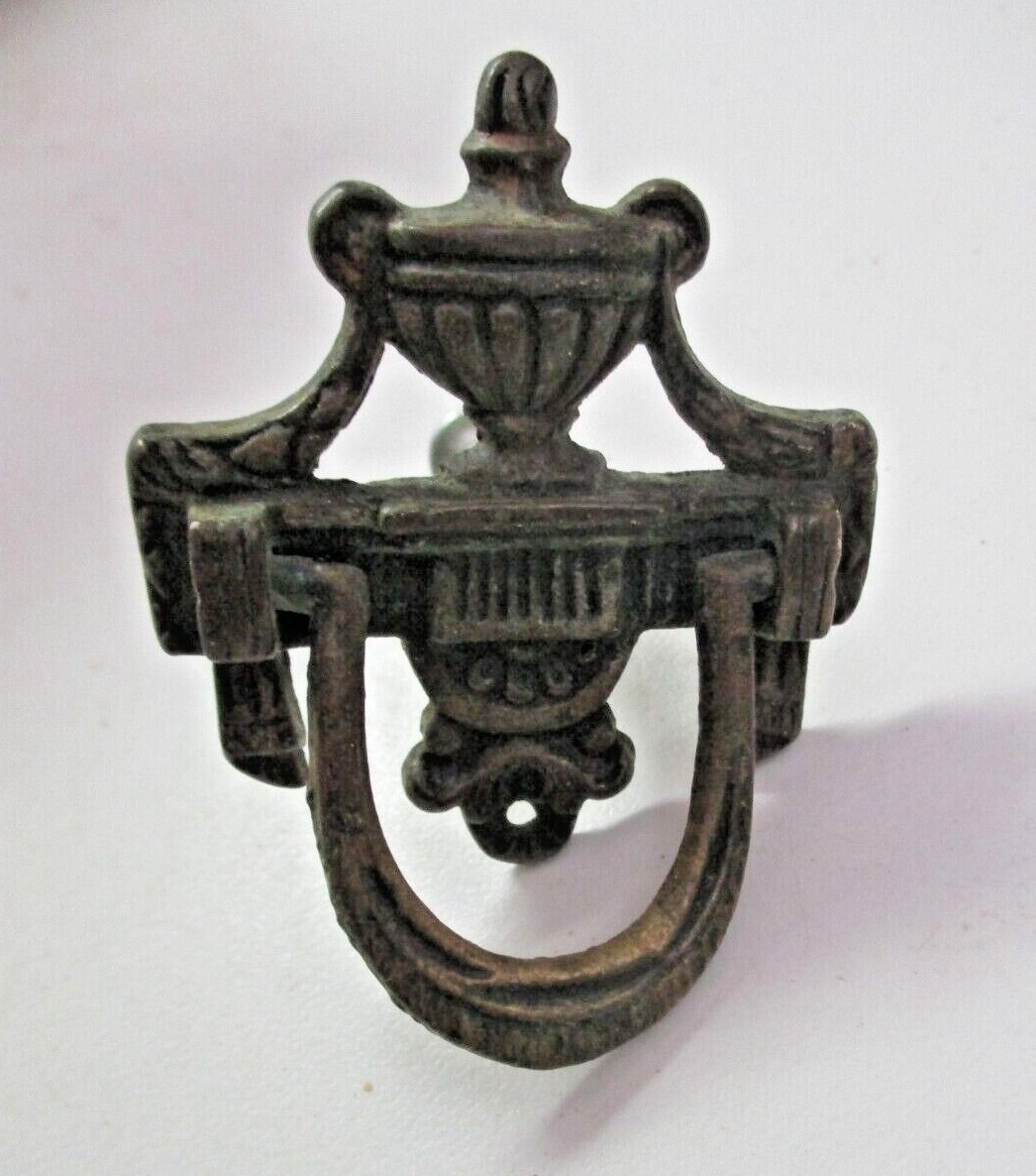 Victorian Urn Bail Drop Pull Handle Aged Dark Solid Cast Brass 2-3/16″ Antique