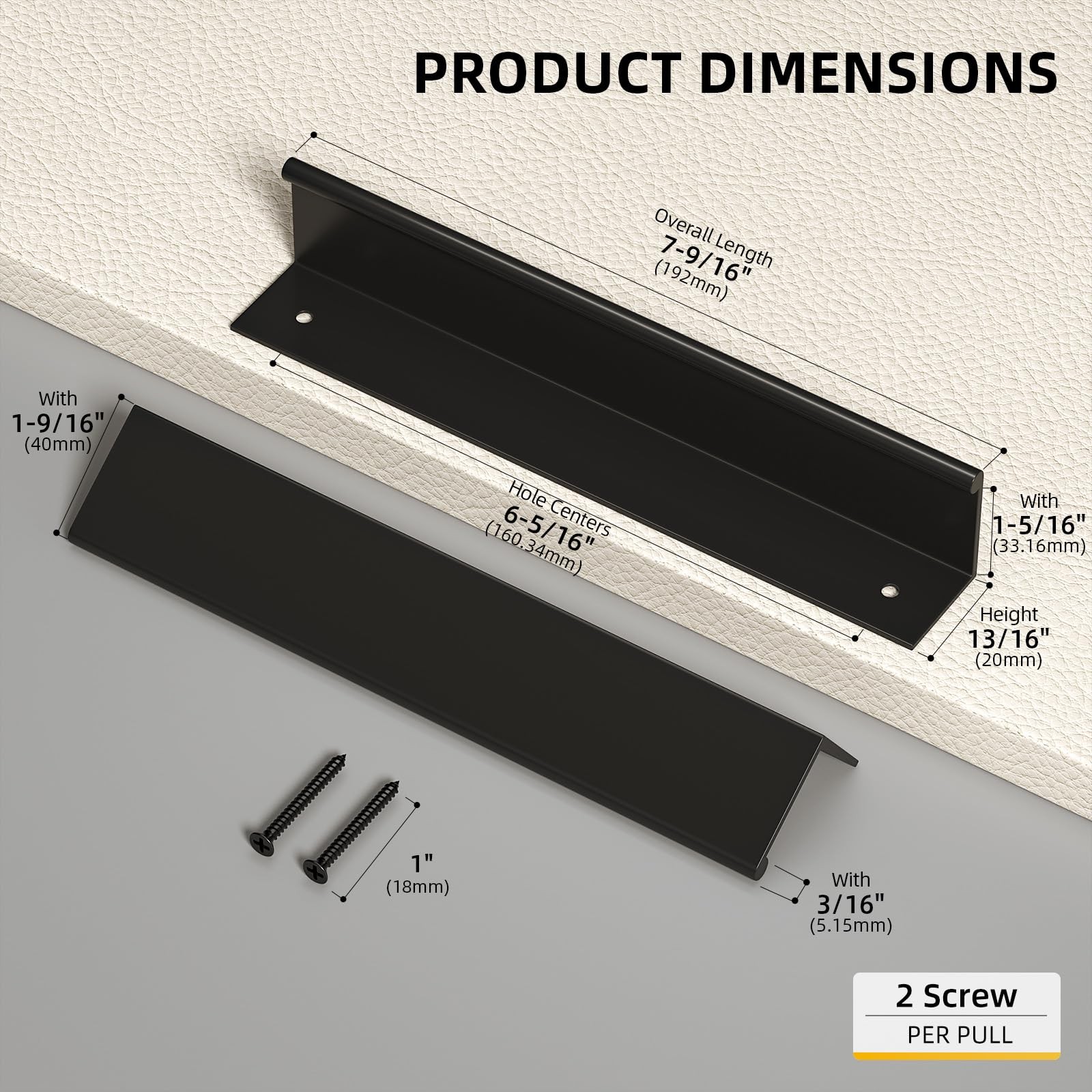 Rergy 10 Pack Black Cabinet Pulls 6-1/4 Inch Edge Finger Pull Aluminum Alloy