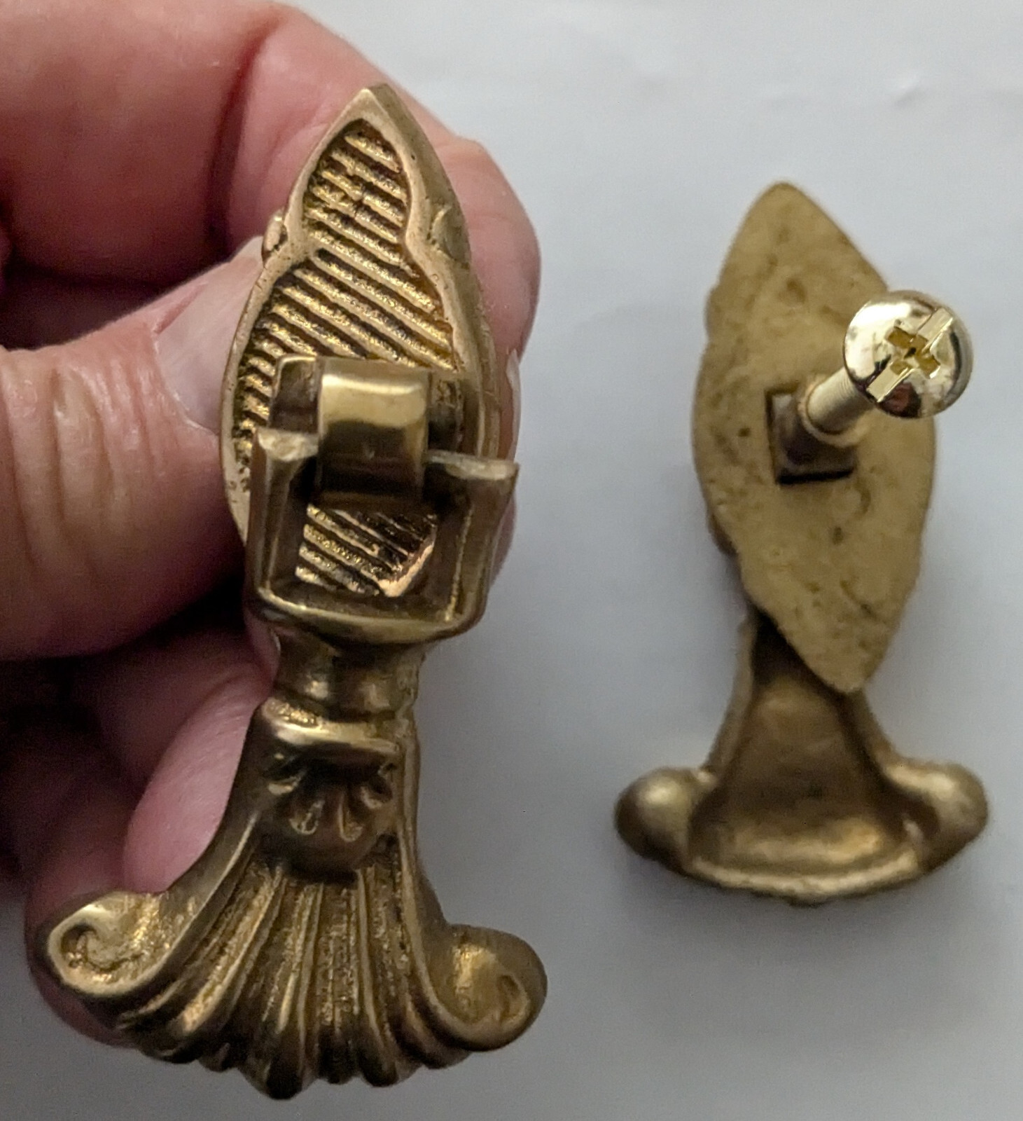 Brass victorian decorative drop pull w/back plate screw NOS 2.25″ Drawer pull