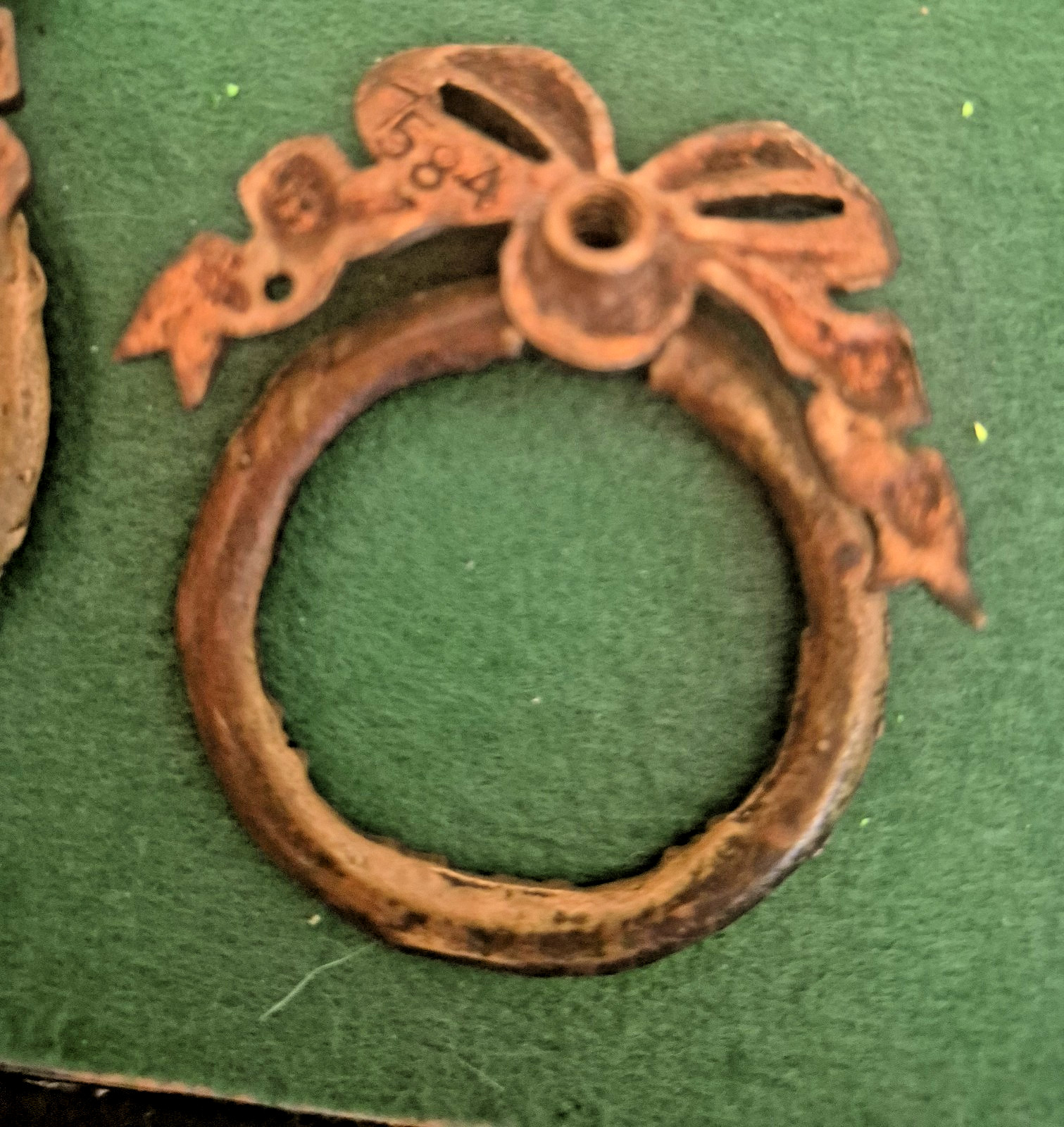Antique Ribbon And Bow Ornate Bronze Brass Drawer Pull Rings 12 Set Art Nouveau!