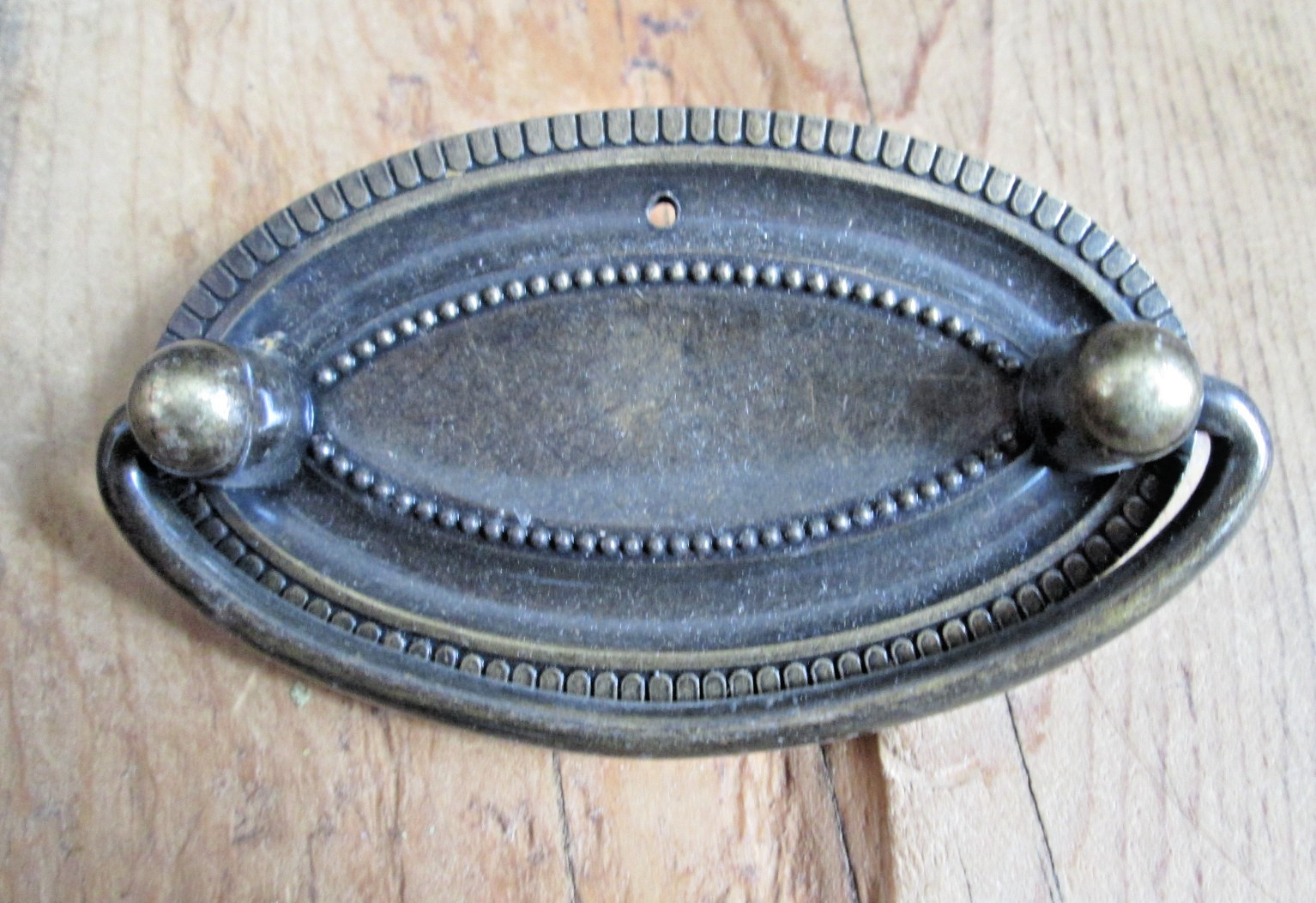 Vintage 1964 Hepplewhite Oval Drawer Pull Drop Bail Brass Stamped RD CAM Amerock