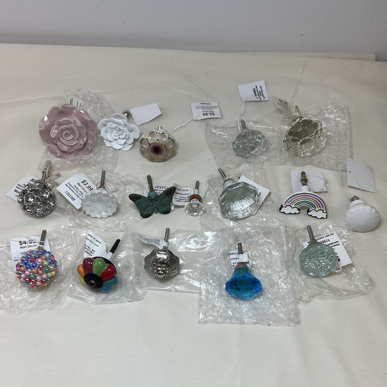 Mixed New 17 Drawer Pulls Knobs Dresser Cabins Flowers Rainbow Candy Butterfly