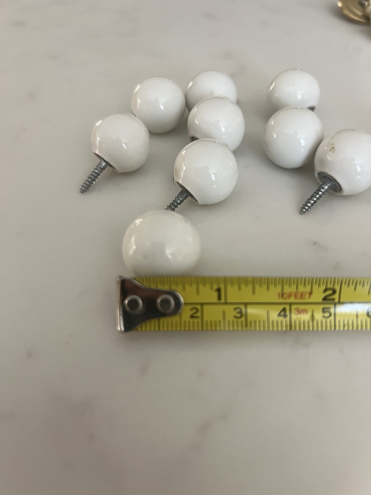 11 VINTAGE MCM WHITE PORCELAIN DRAWER ROUND BALL KNOBS CABINET PULLS 3/4” W