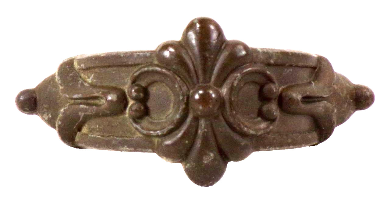 3 Art Deco Drawer Pulls Pot Metal Gold Paint Fleur de Lis Dresser Vanity VTG #5