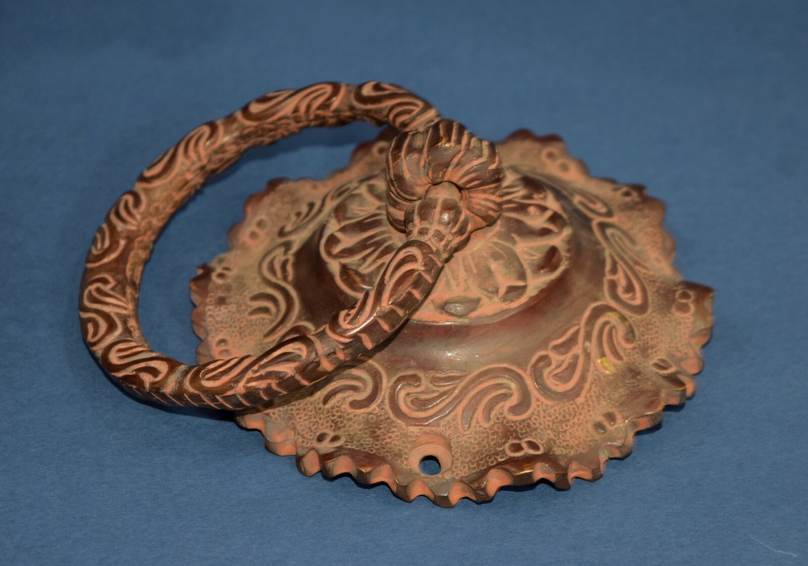 Brass Floral Engraved Door Pull Ornate Design Flower Base Art Gate Knocker EK951
