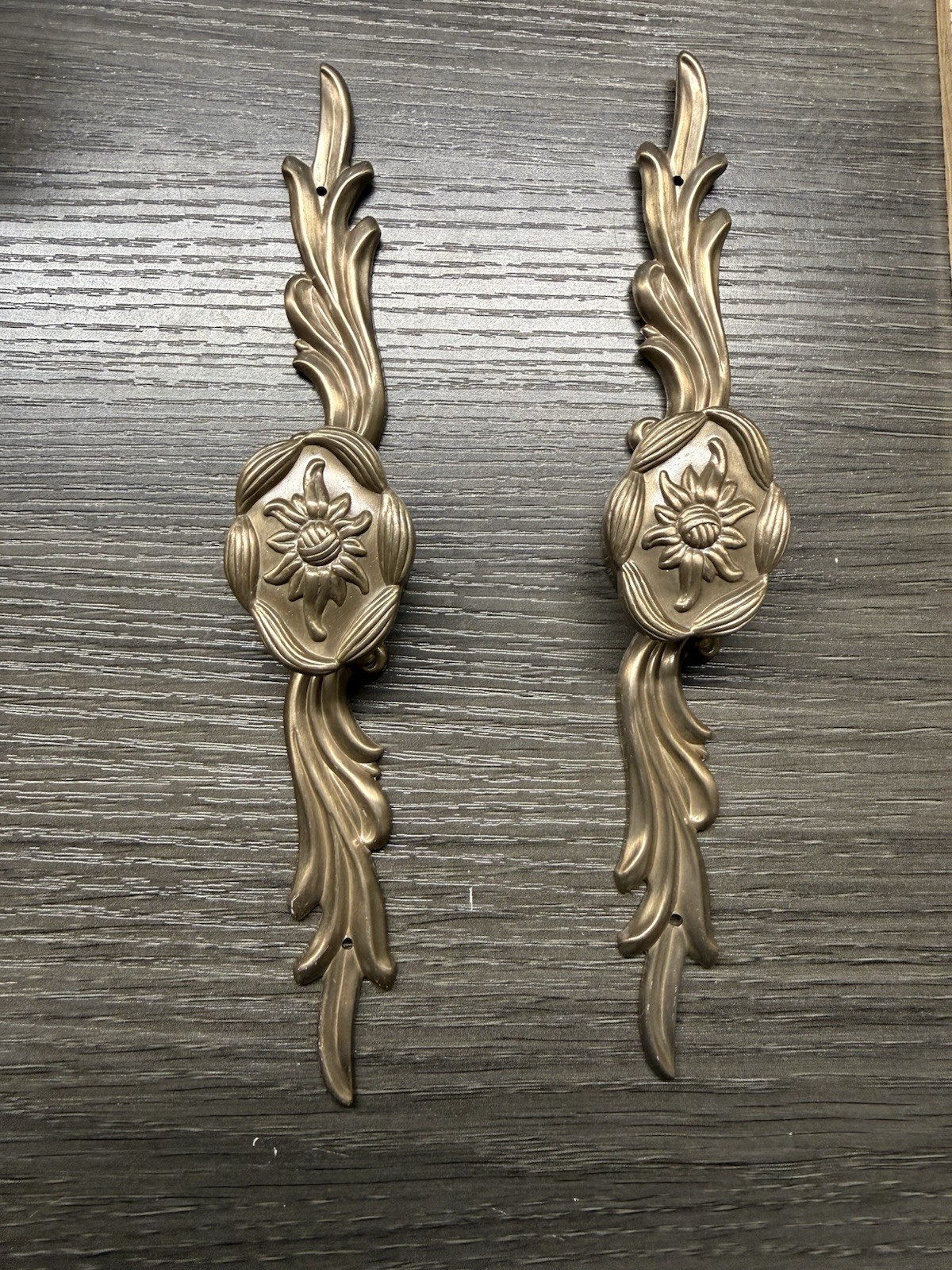 2 Vintage KBC Brass Cabinet Knobs w Backplate In Rose Spain Baroque Rococo (57)