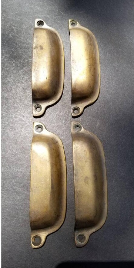 4 Ant Style Solid Brass Apothecary Cup Drawer Bin Pull Handles 3-3/8″ cntrs #A19